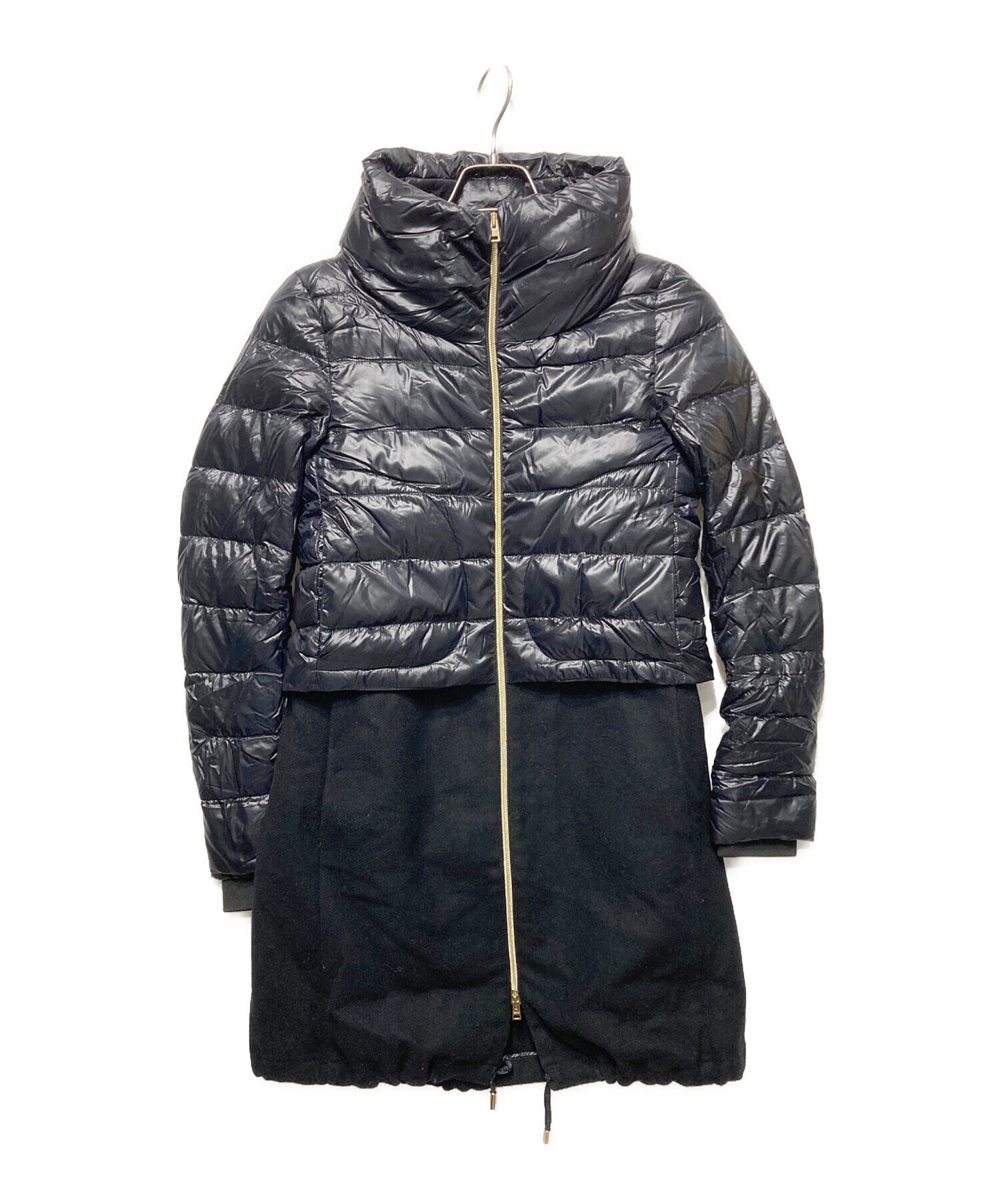 完売色✨HERNO 異素材切替　ダウンコート　フード　金ロゴ　グレー　42 L 完売色✨HERNO 異素材切替 ダウンコート フード 金ロゴ グレー 42 L 完売