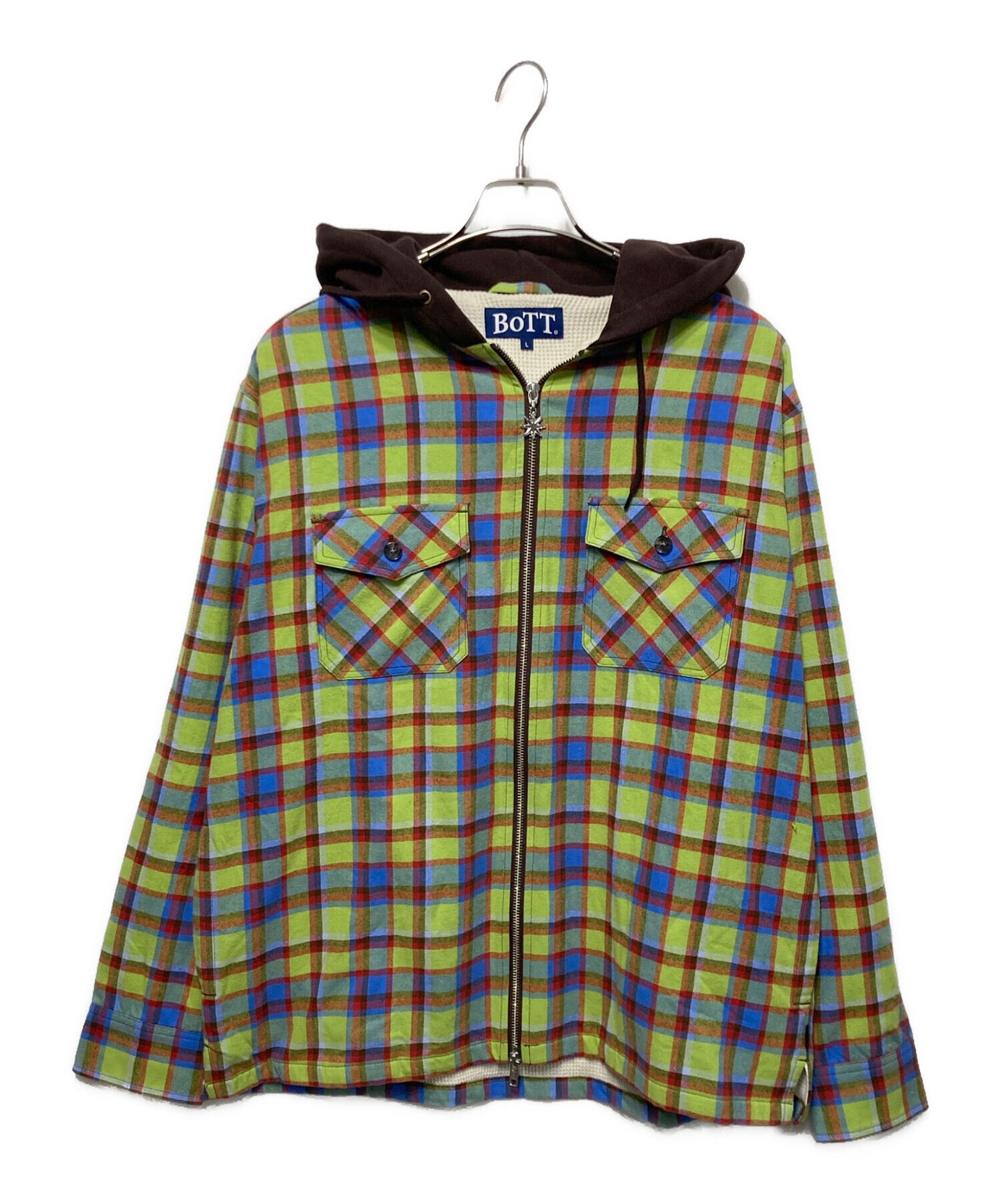 BoTT Hooded Flannel Shirt 新品 未使用 M 中古・古着通販】BoTT (ボット) Hooded Flannel Shirt グリーン×レッド