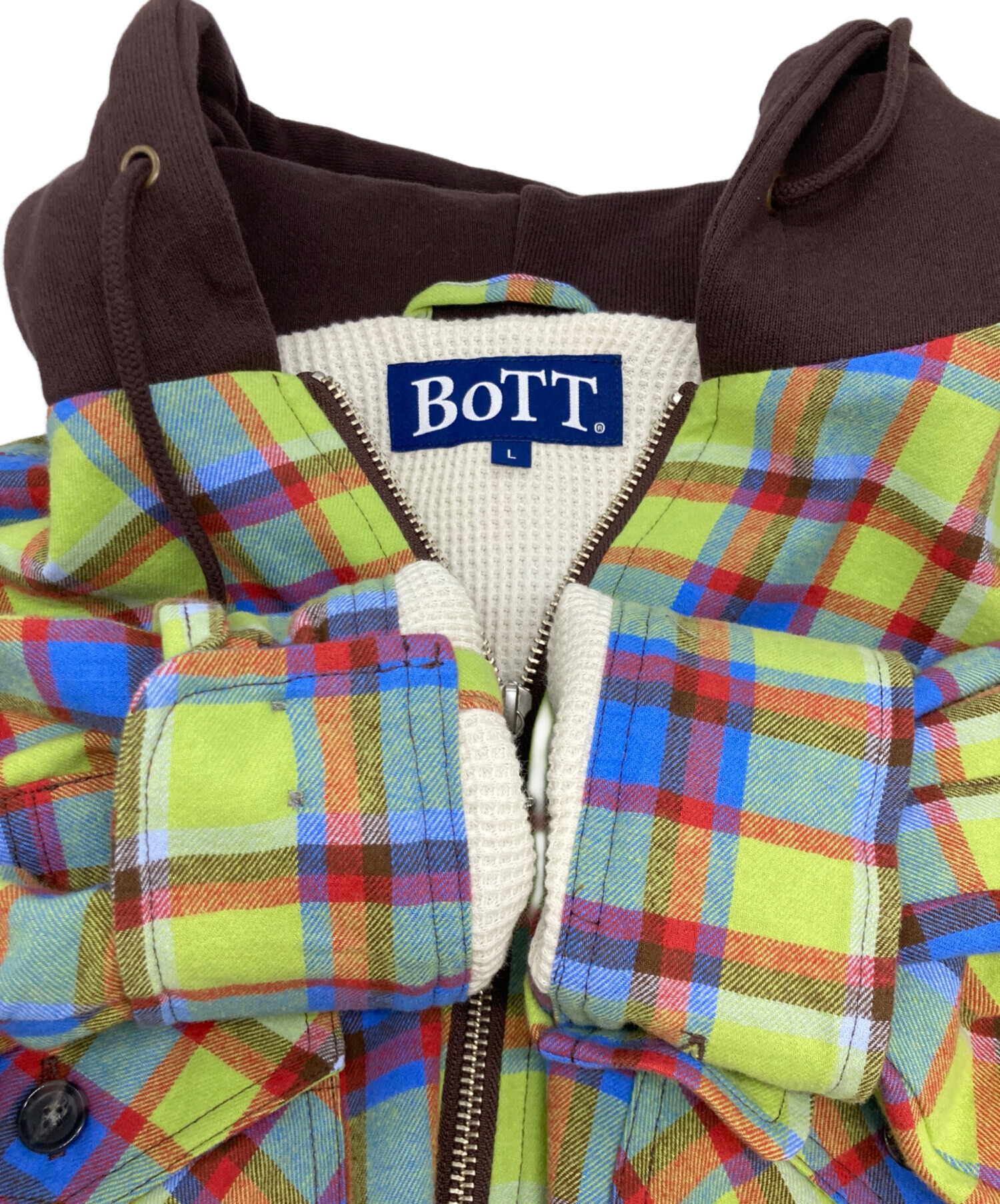 中古・古着通販】BoTT (ボット) Hooded Flannel Shirt グリーン×レッド 