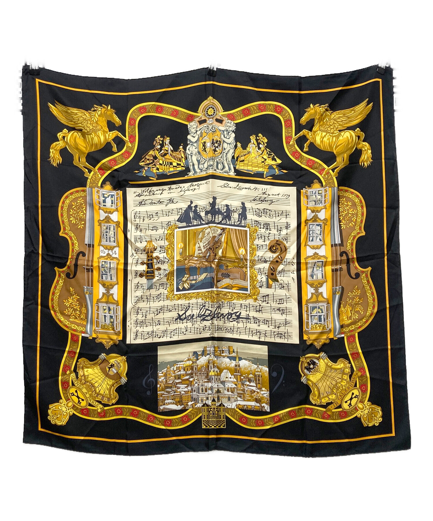 中古・古着通販】HERMES (エルメス) シルクスカーフ ブラック