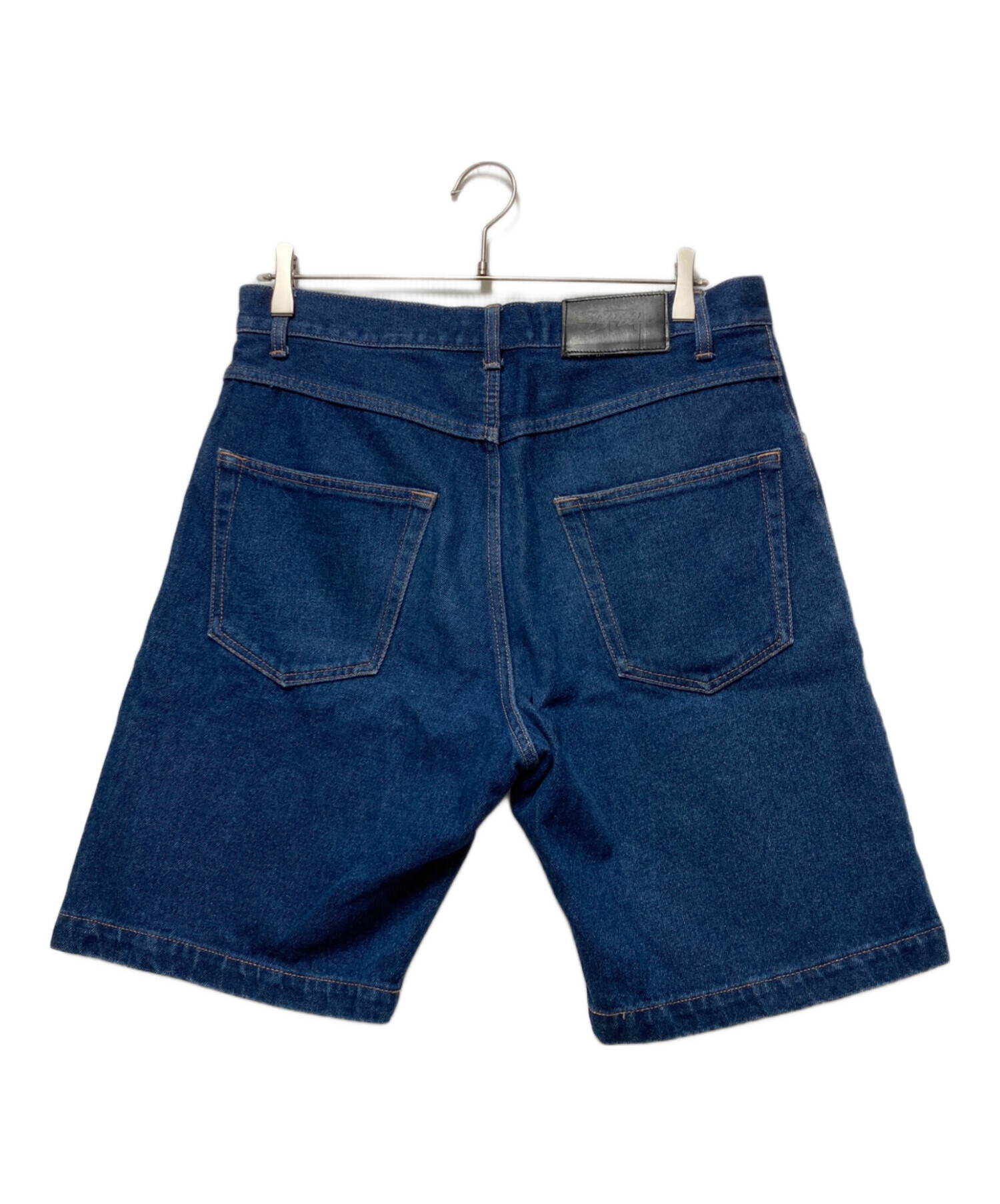 STUSSY 紺 ピンク デニムハーフパンツ 中古・古着通販】stussy (ステューシー) レッドステッチハーフデニム