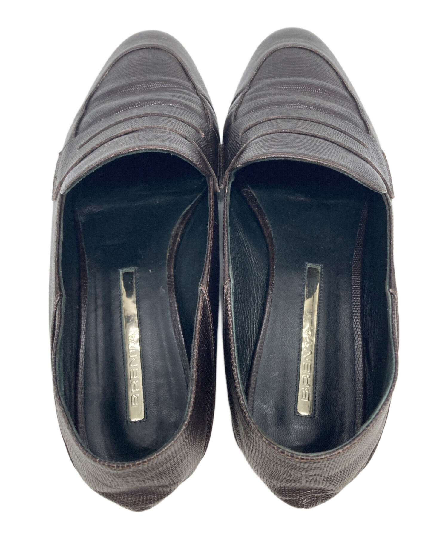 ■新品 定5.2万 ブレンタ BRENTA ローファー 38 24 フラット 黒 中古・古着通販】Brenta (ブレンタ) リザードスリッポンローファー