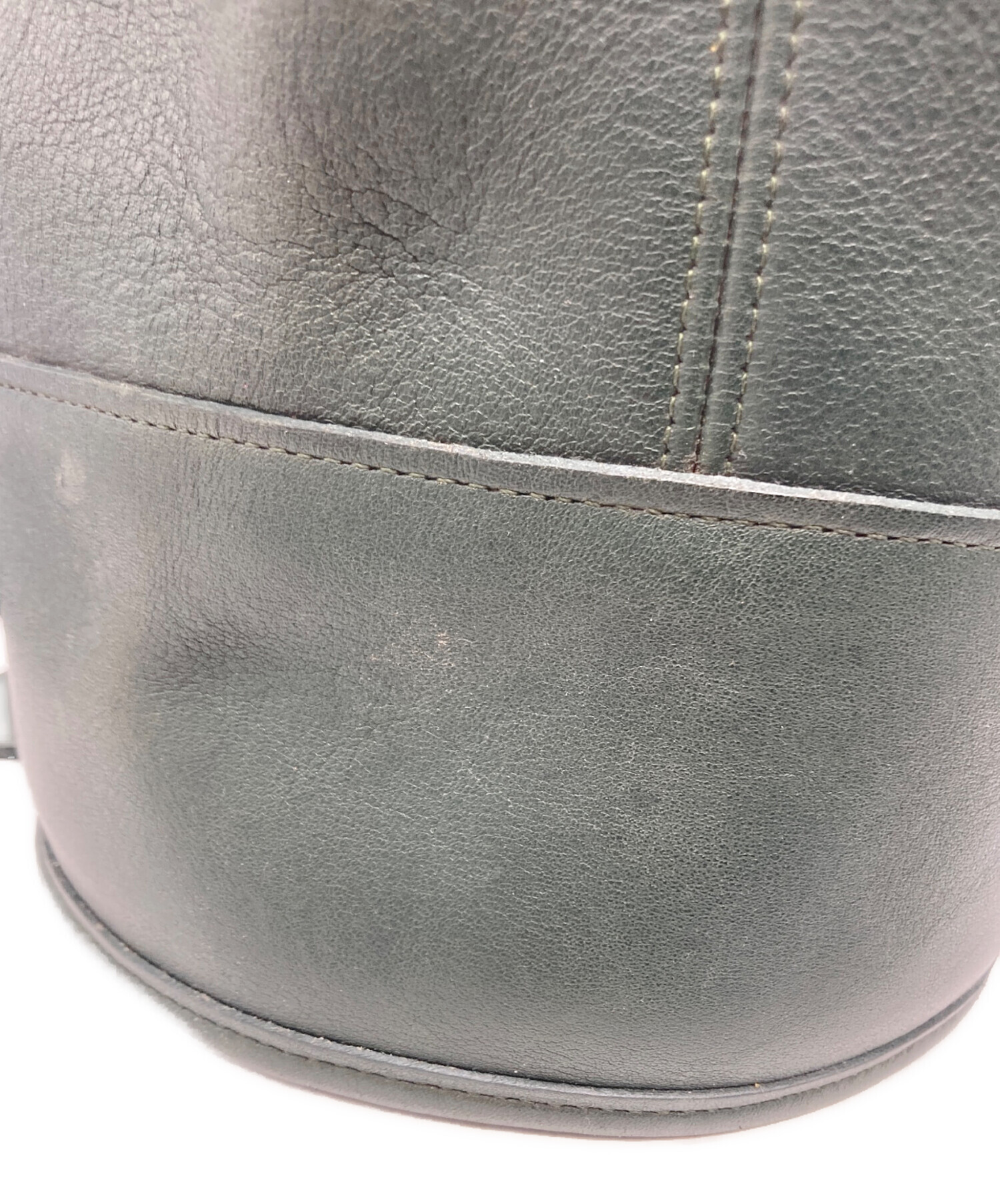 中古・古着通販】COACH (コーチ) レザー巾着ショルダーバッグ グリーン