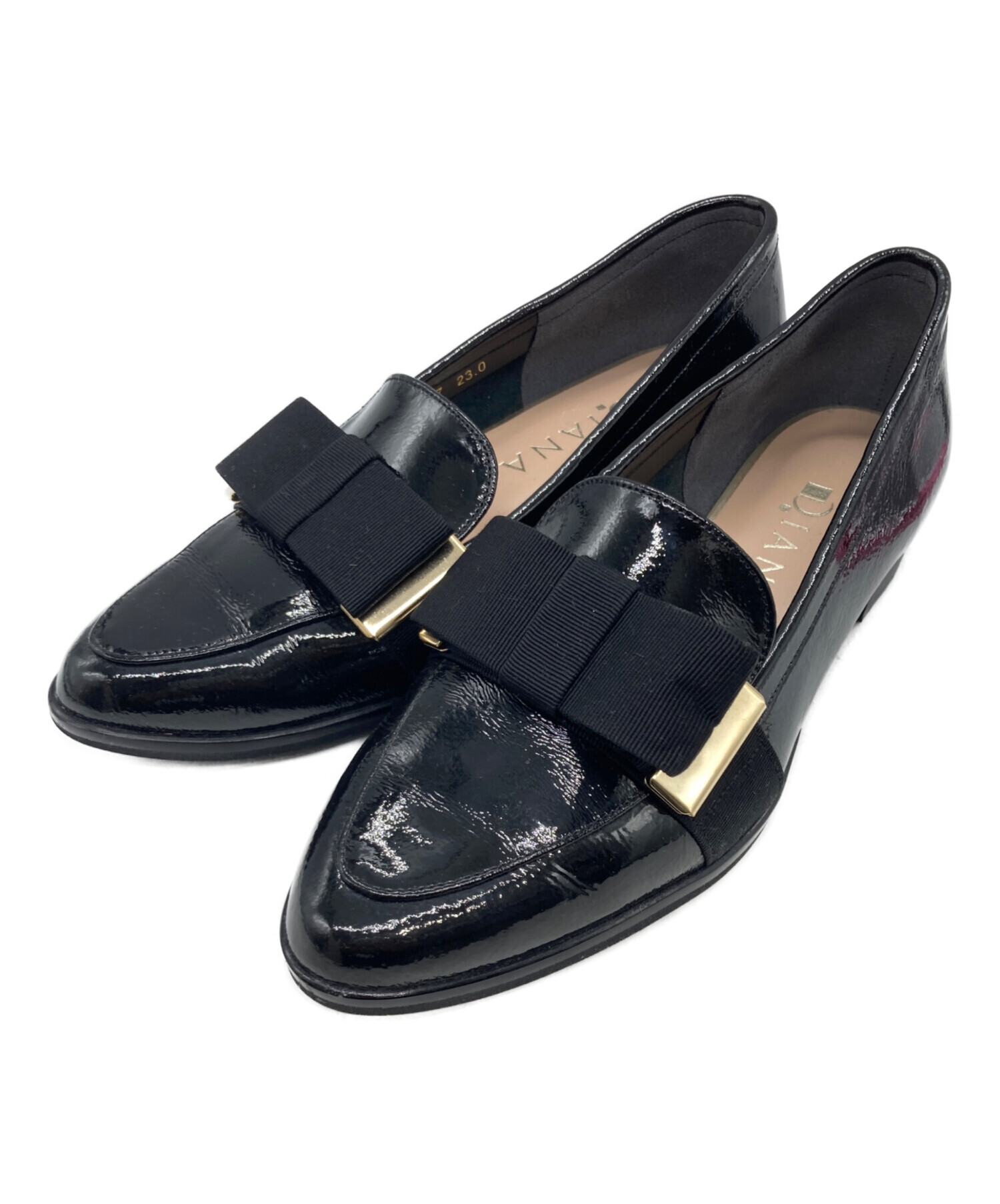 【美品】DIANA 23.5 ブラックリボンオペラシューズ 中古・古着通販】DIANA (ダイアナ) 平リボンオペラシューズ ブラック