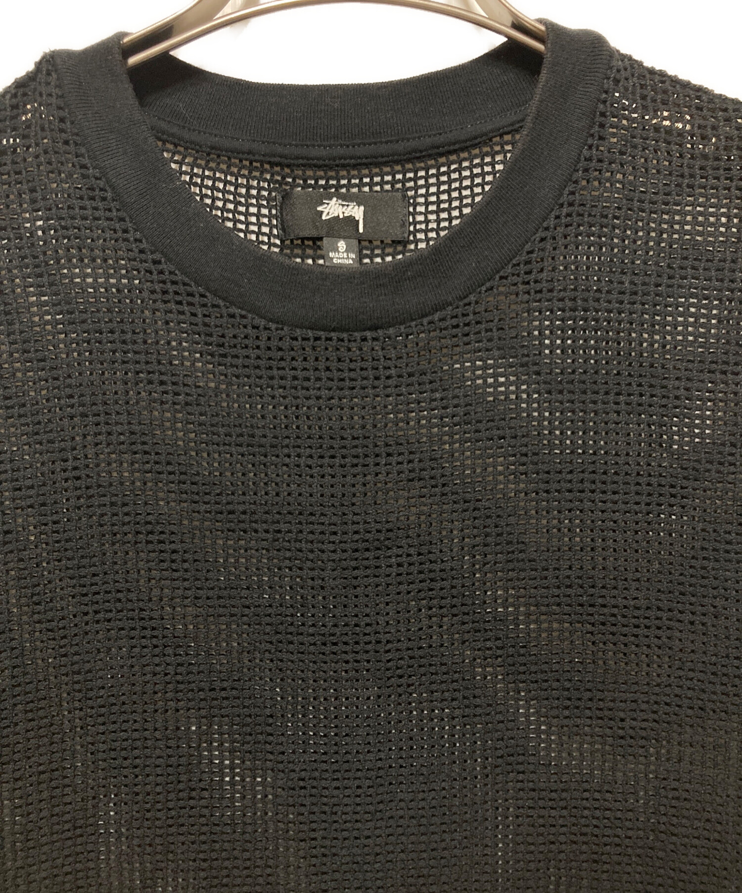 中古・古着通販】stussy (ステューシー) Cotton Mesh LS Crew ブラック