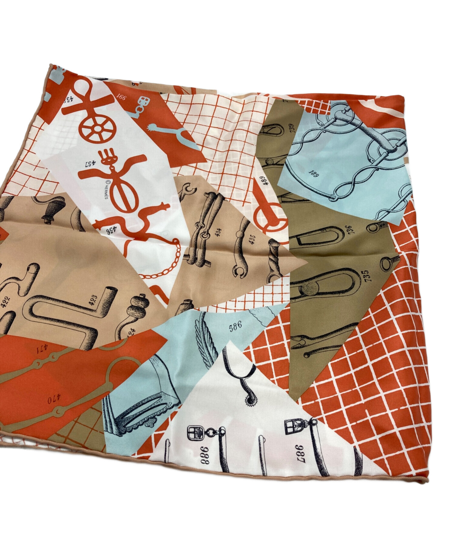 HERMES スカーフ フェザー柄 オレンジ 中古・古着通販】HERMES (エルメス) スカーフ ホワイト×オレンジ