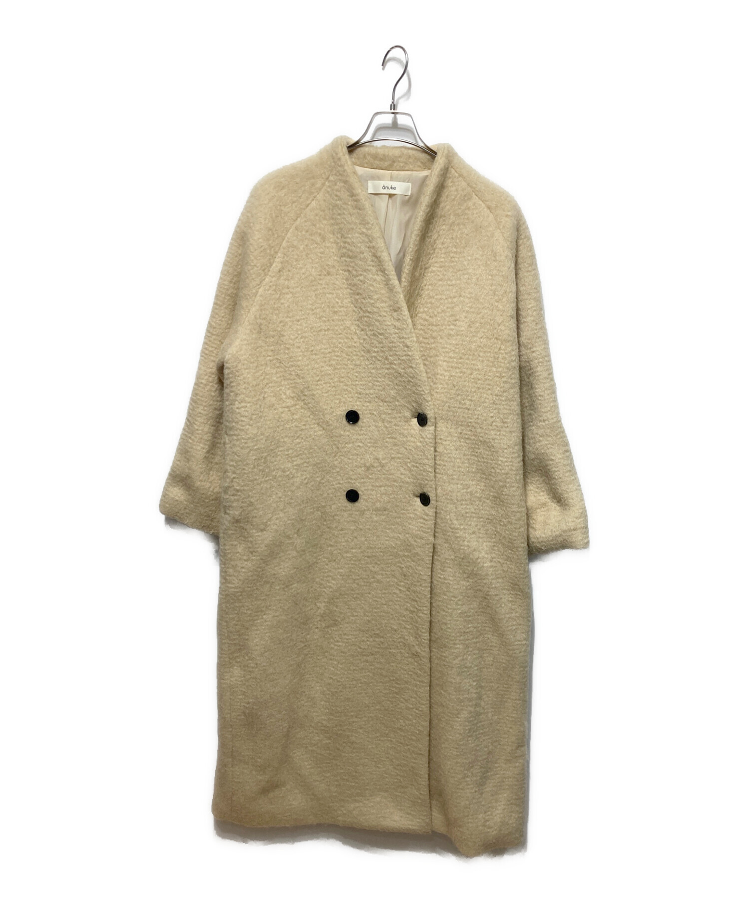 anuke Collarless Shaggy Coat アイボリー　アンヌーク 中古・古着通販】anuke (アンヌーク) Collarless Shaggy Coat ベージュ