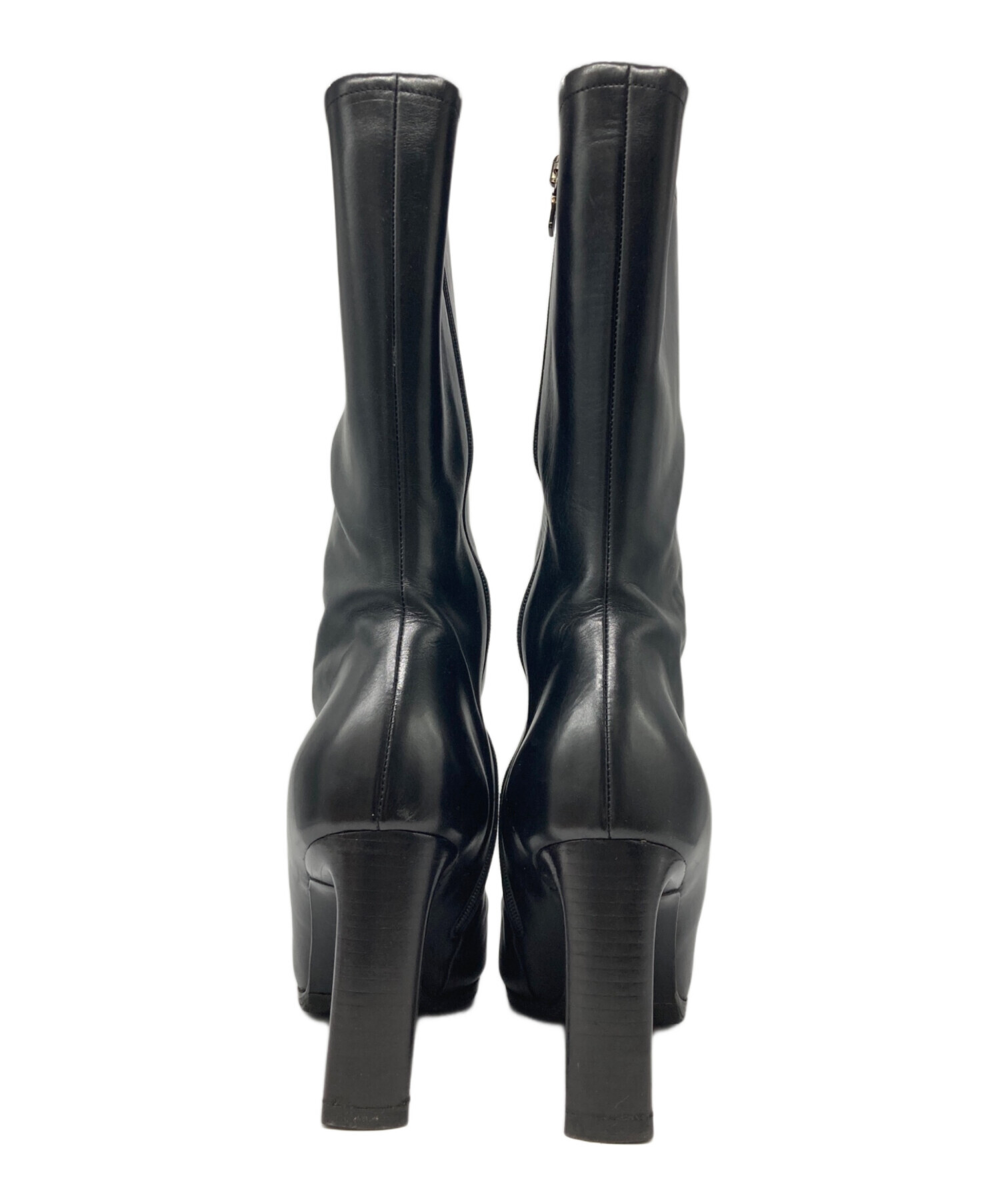 【良品】PRADA プラダ レザー レースアップ ロングブーツ 黒 36 1/2 中古・古着通販】PRADA (プラダ) レースアップロングブーツ ブラック