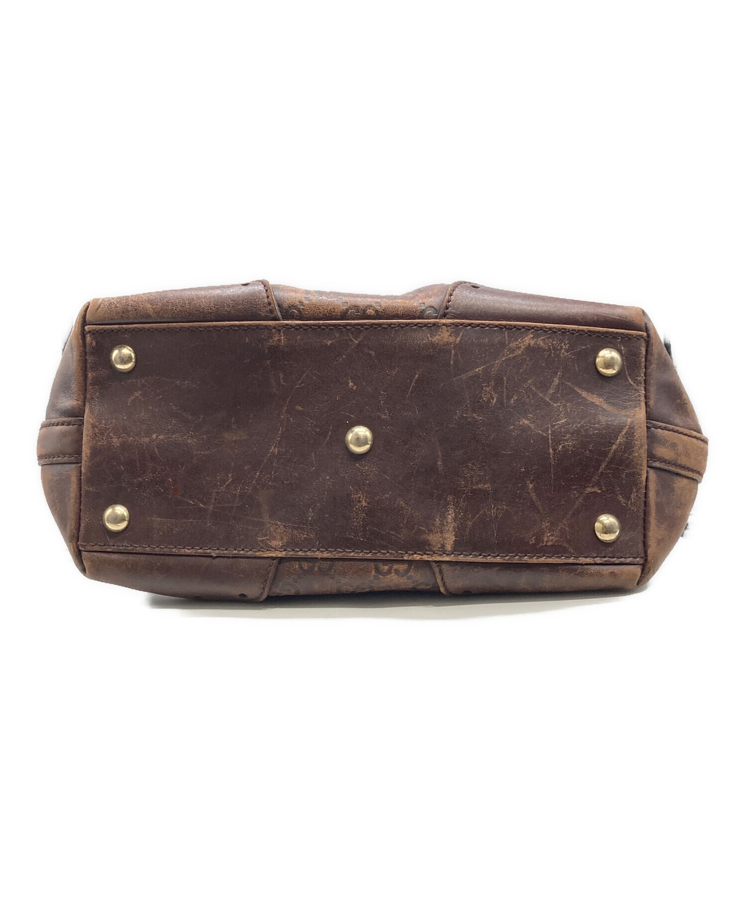 GUCCI グッチ シマ トートバッグ ダークブラウン 中古・古着通販】GUCCI (グッチ) グッチシマ ロゴ プレートトート