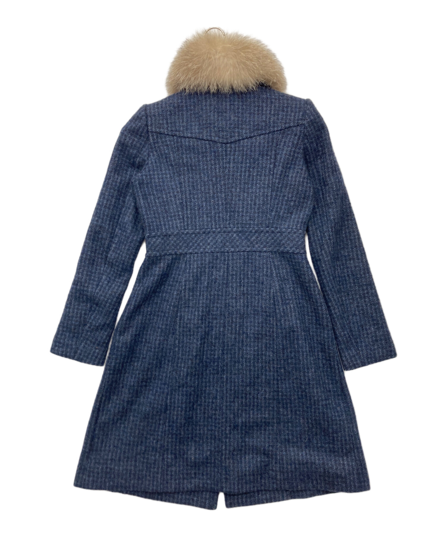 BURBERRY BLUE LABEL ファー付ベルトコート 黒 38 中古・古着通販】BURBERRY BLACK LABEL (バーバリーブラックレーベル