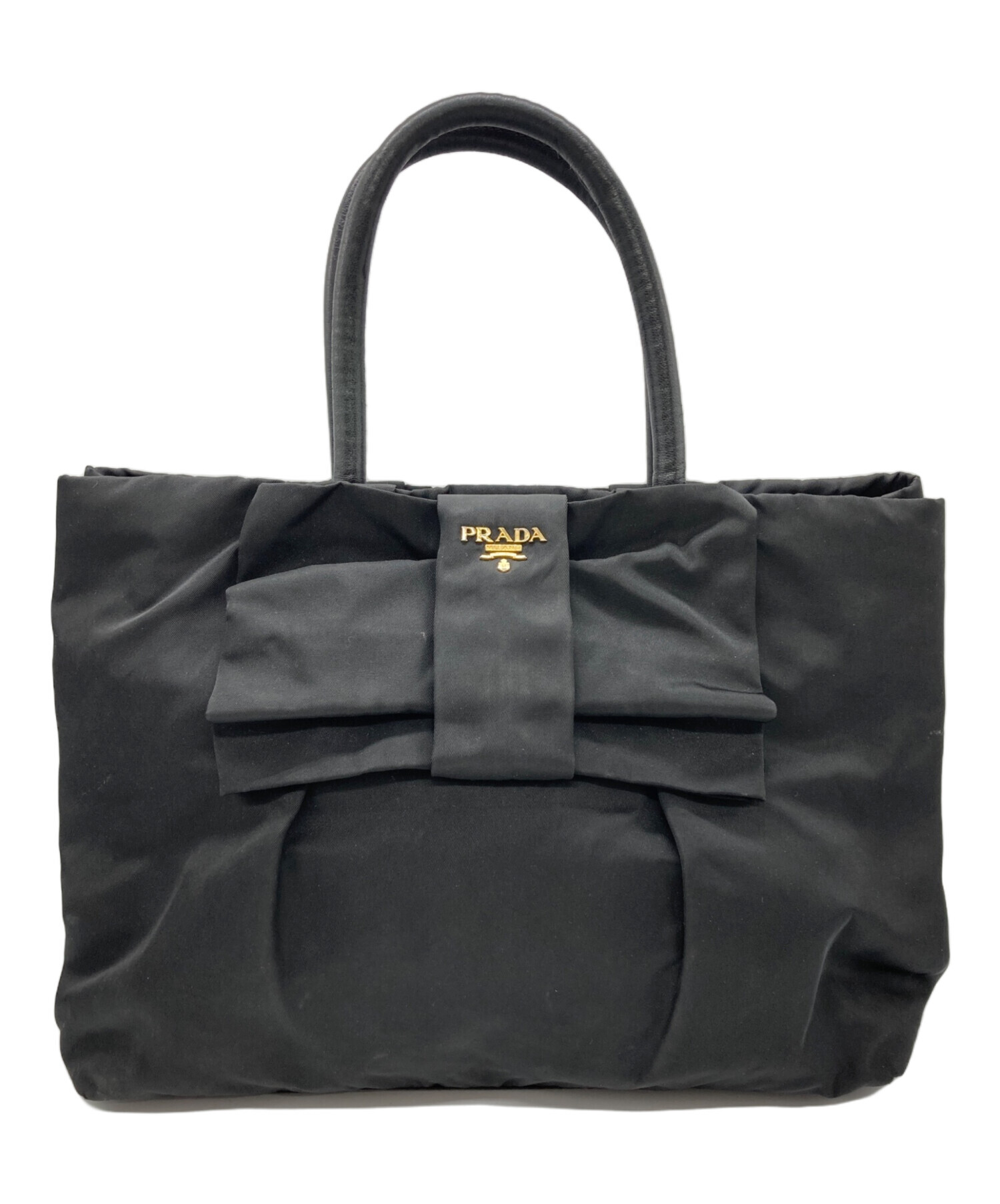 PRADA リボン付きブラックトートバッグ 中古・古着通販】PRADA (プラダ) リボンナイロントートバッグ ブラック
