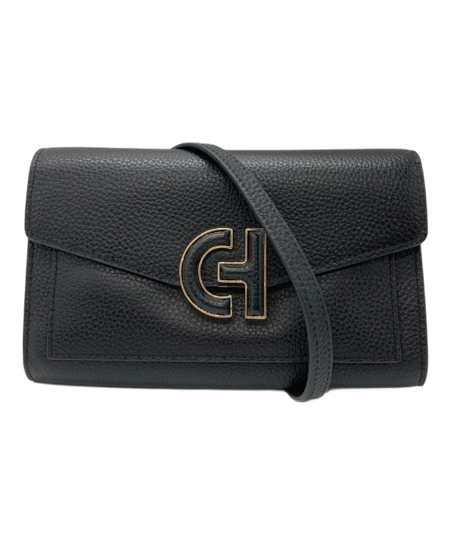 Cole Haan コール ハーン オーバーサイズ クロージャー フォン ケース / ショルダーウォレット チェーンショルダー クラッチバッグ クロスボディ レザー ブラック 黒 カバン【レディース】【中古】【美品】【K4290】 中古・古着通販】COLE HAAN (コールハーン) オーバーサイズ