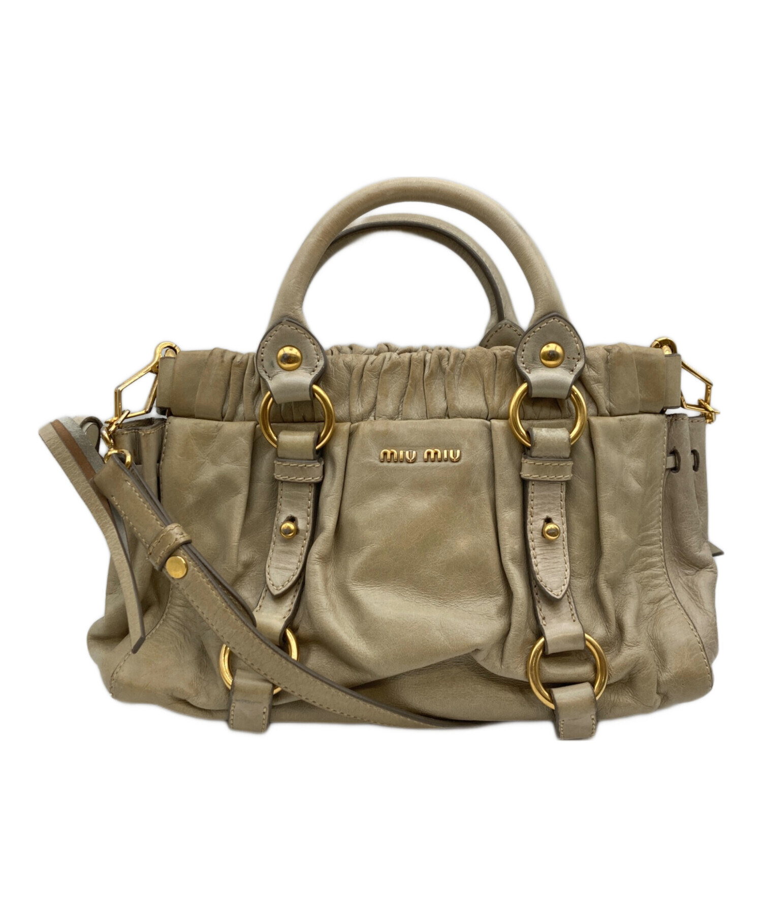 ミュウミュウmiu miu vitello luxバッグ Miu Miu Beige Vitello Lux Leather Gathered Tote Bag | Yoogi's Closet