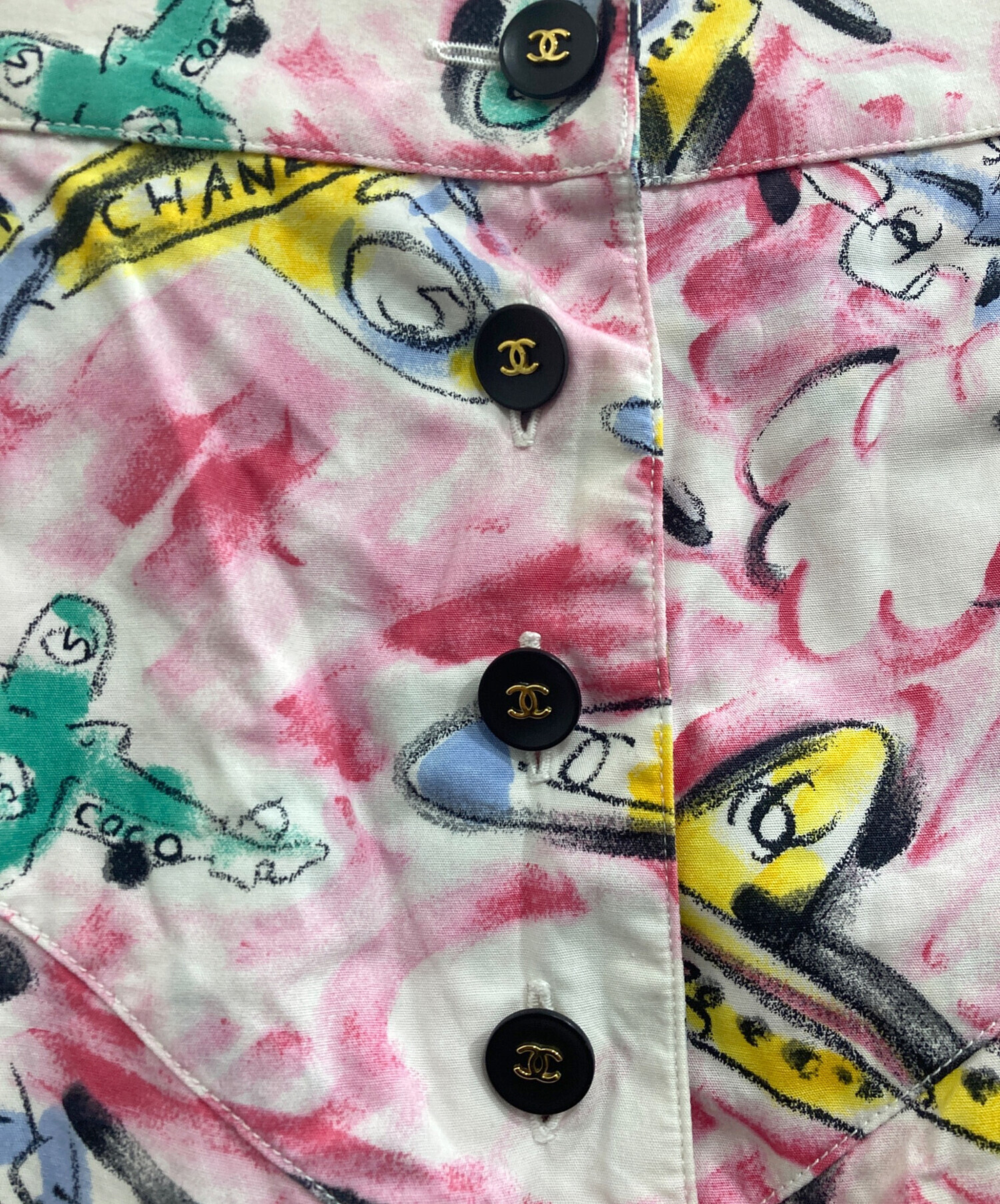 90sビンテージ シャネル プリント コットンショートパンツ 中古・古着通販】CHANEL (シャネル) 飛行機柄ショートパンツ ピンク