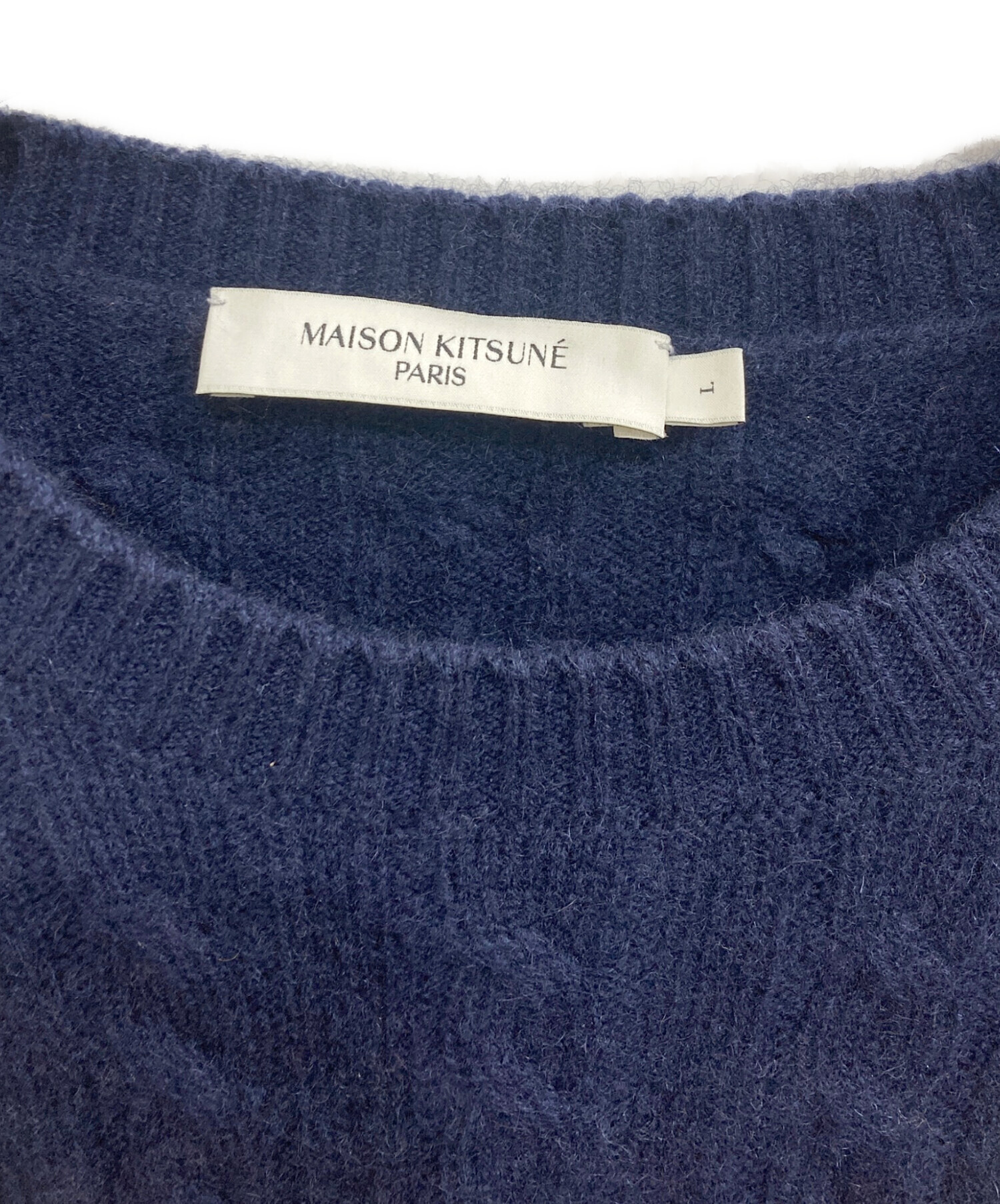 メゾンキツネ MAISON KITSUNEカシミヤ半袖ニット ネイビー 中古・古着通販】maison kitsune (メゾンキツネ) フォックス パッチ