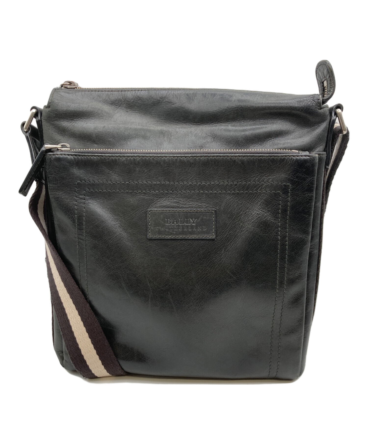 中古 バリー BALLY メンズ ショルダーバッグ ブラック レザー 中古・古着通販】BALLY (バリー) レザーショルダーバッグ ブラック