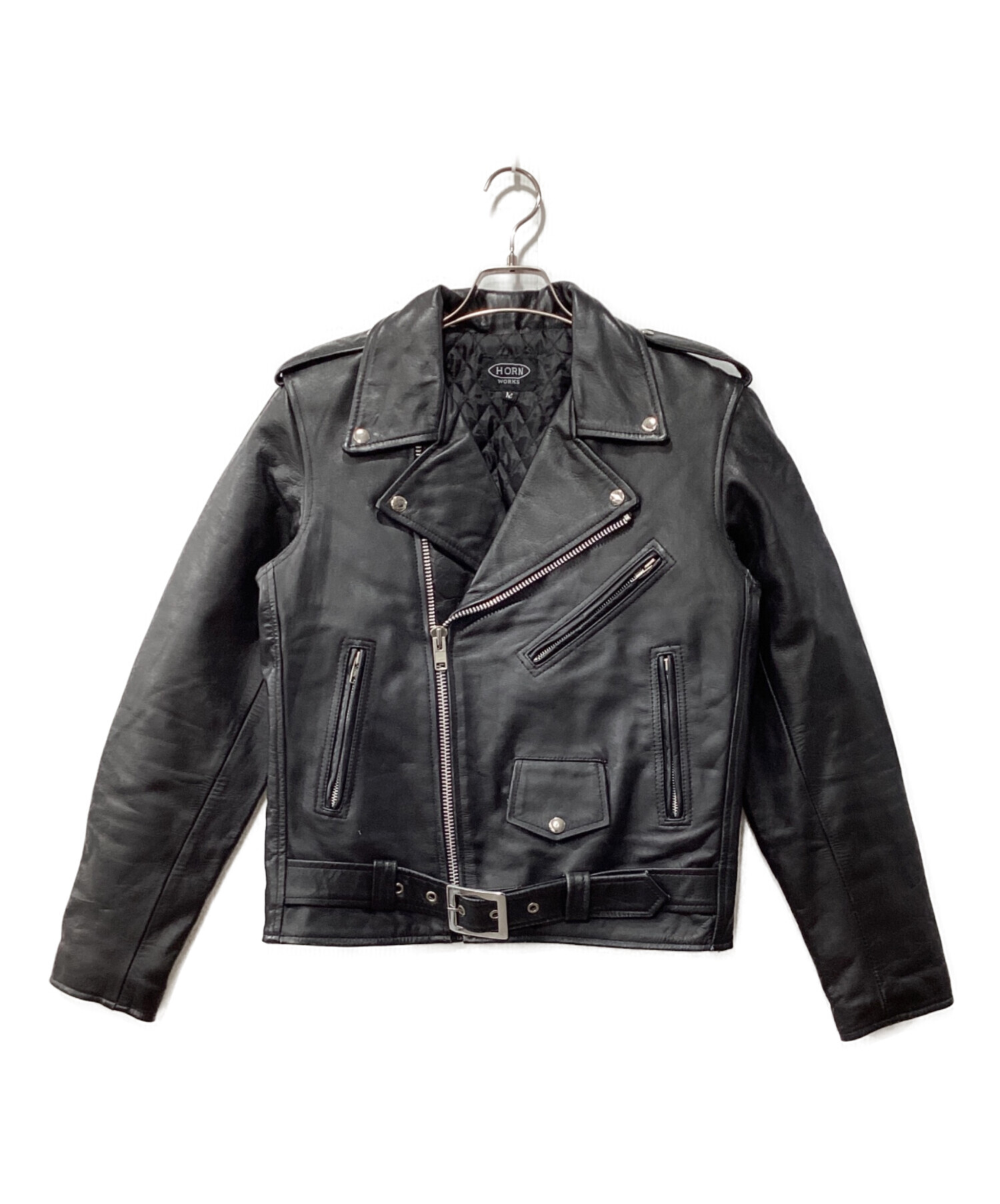 HORN WORKS Lサイズ　ブラック ダブルライダースジャケット 中古・古着通販】HORN WORKS (ホーンワークス) バッファローレザー