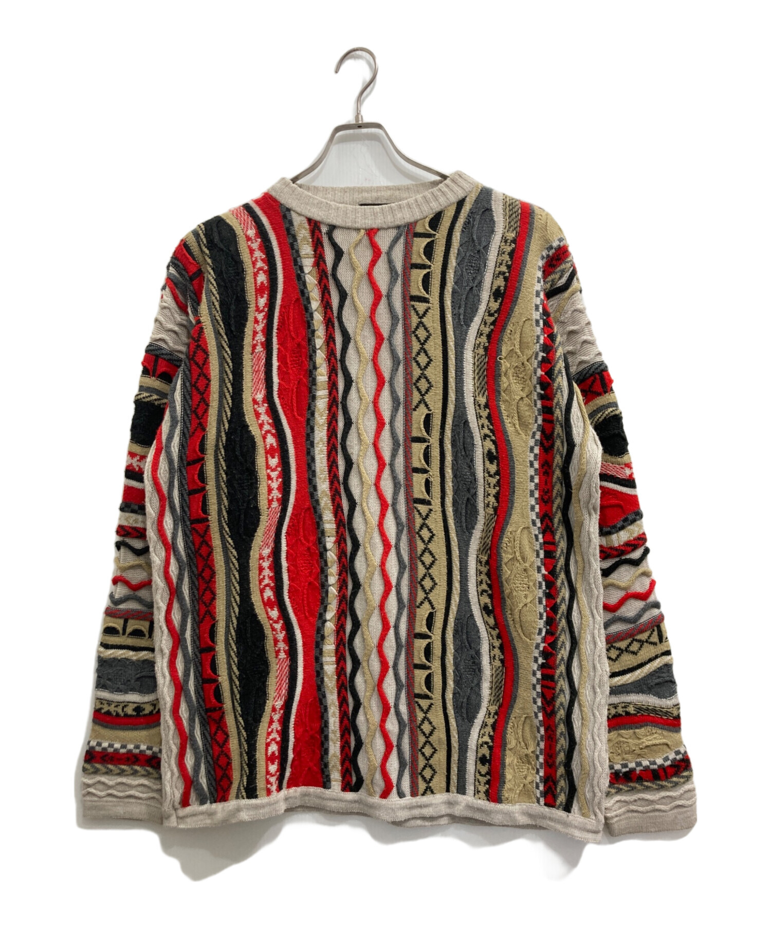 中古・古着通販】Coogi (クージー) 3Dニット レッド×グレー×ベージュ