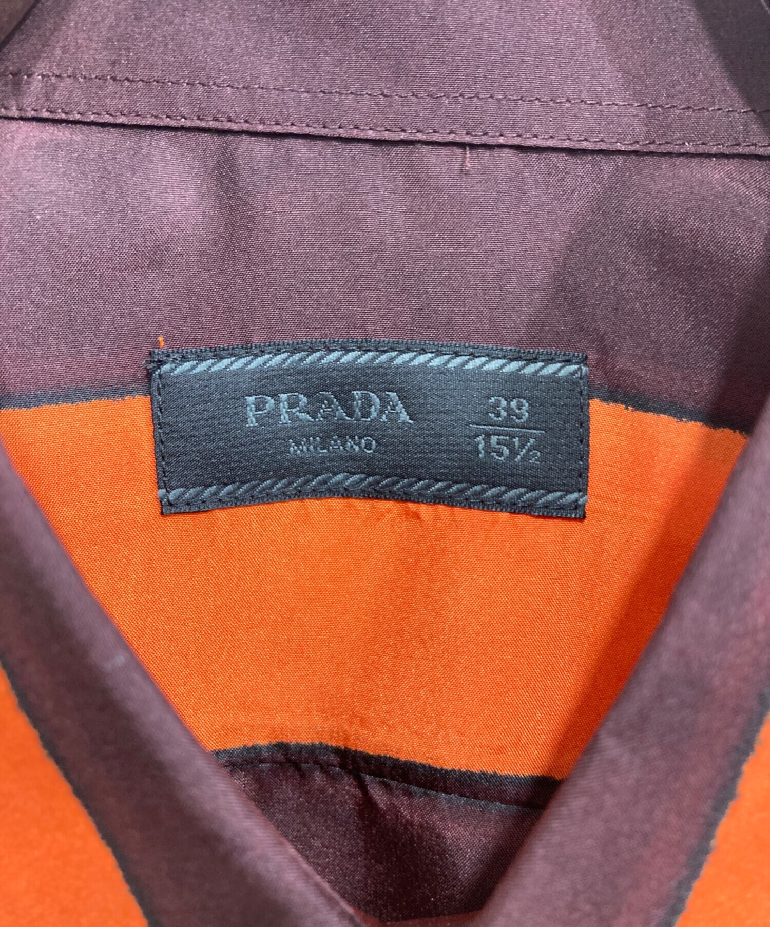 中古・古着通販】PRADA (プラダ) シルクボーダーシャツ オレンジ