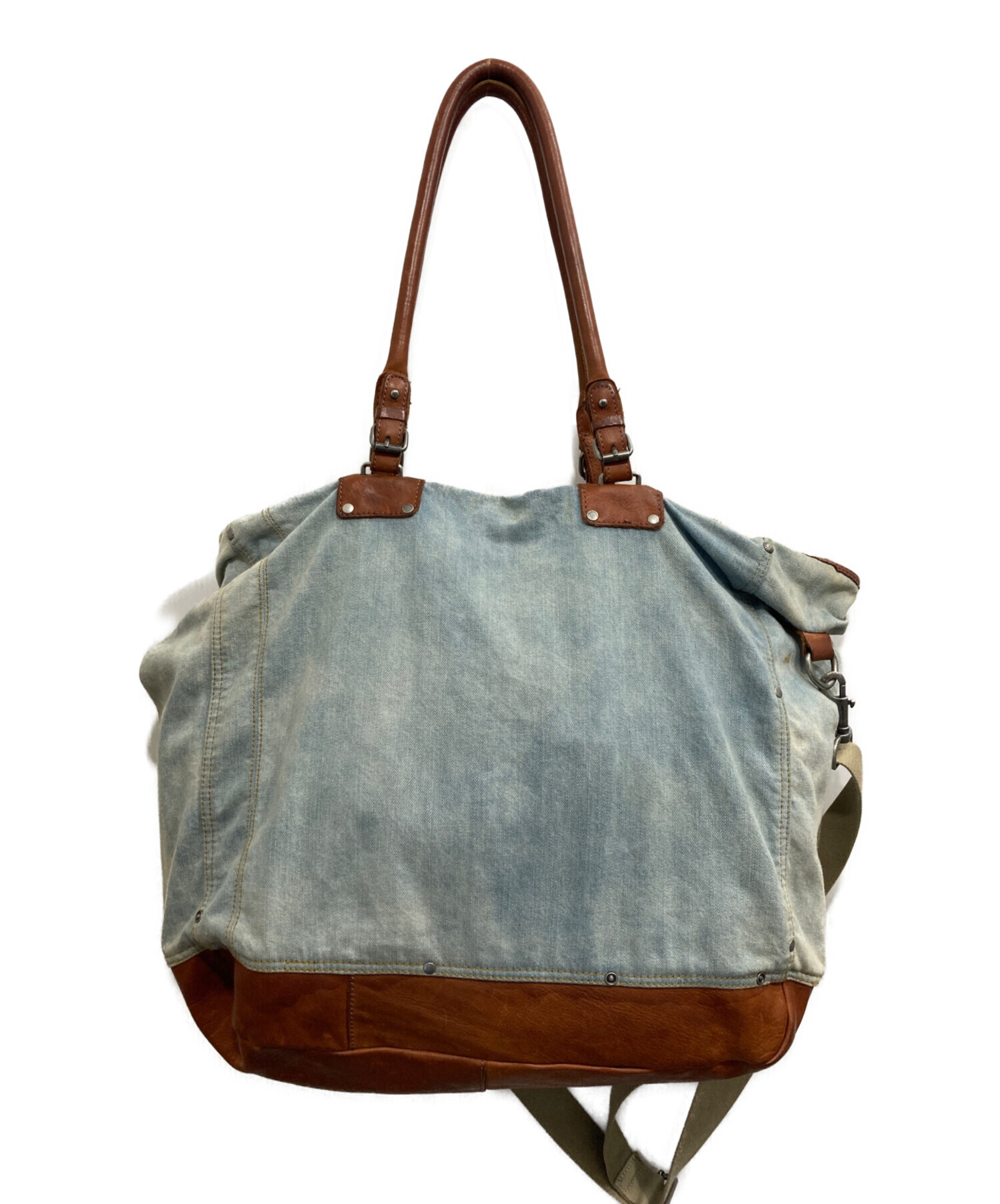 DIESEL デニム×レザー ボストンバッグ 大容量 ほぼ未使用 保管品 ファッション小物 【DIESEL】デニムボストン