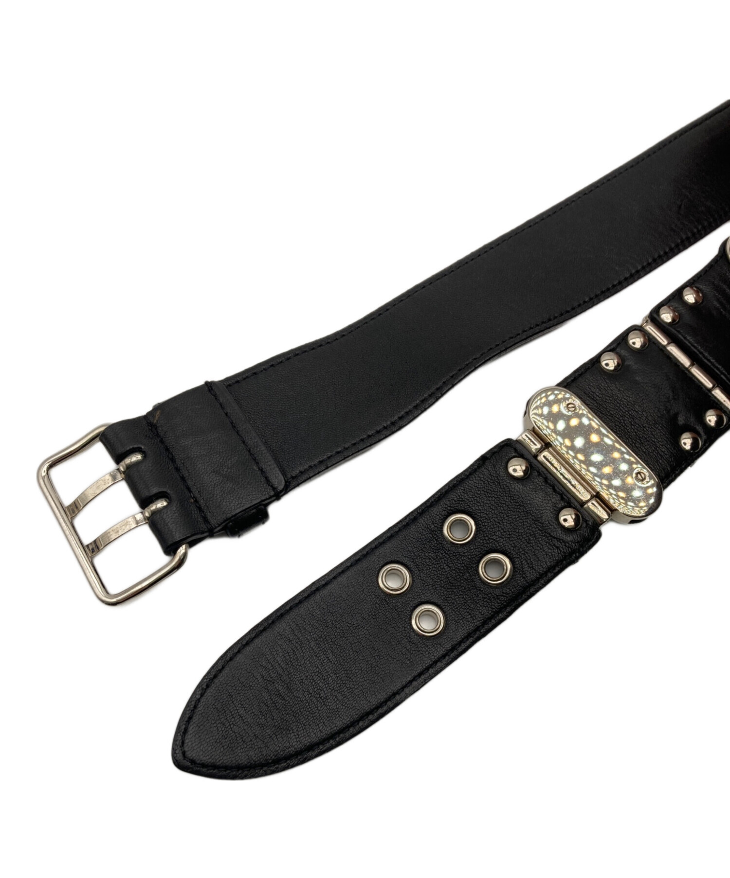 MIU MIU ミュウミュウ レザー スタッズベルト Y2K ベルト 黒 中古・古着通販】MIU MIU (ミュウミュウ) スタッズベルト ブラック