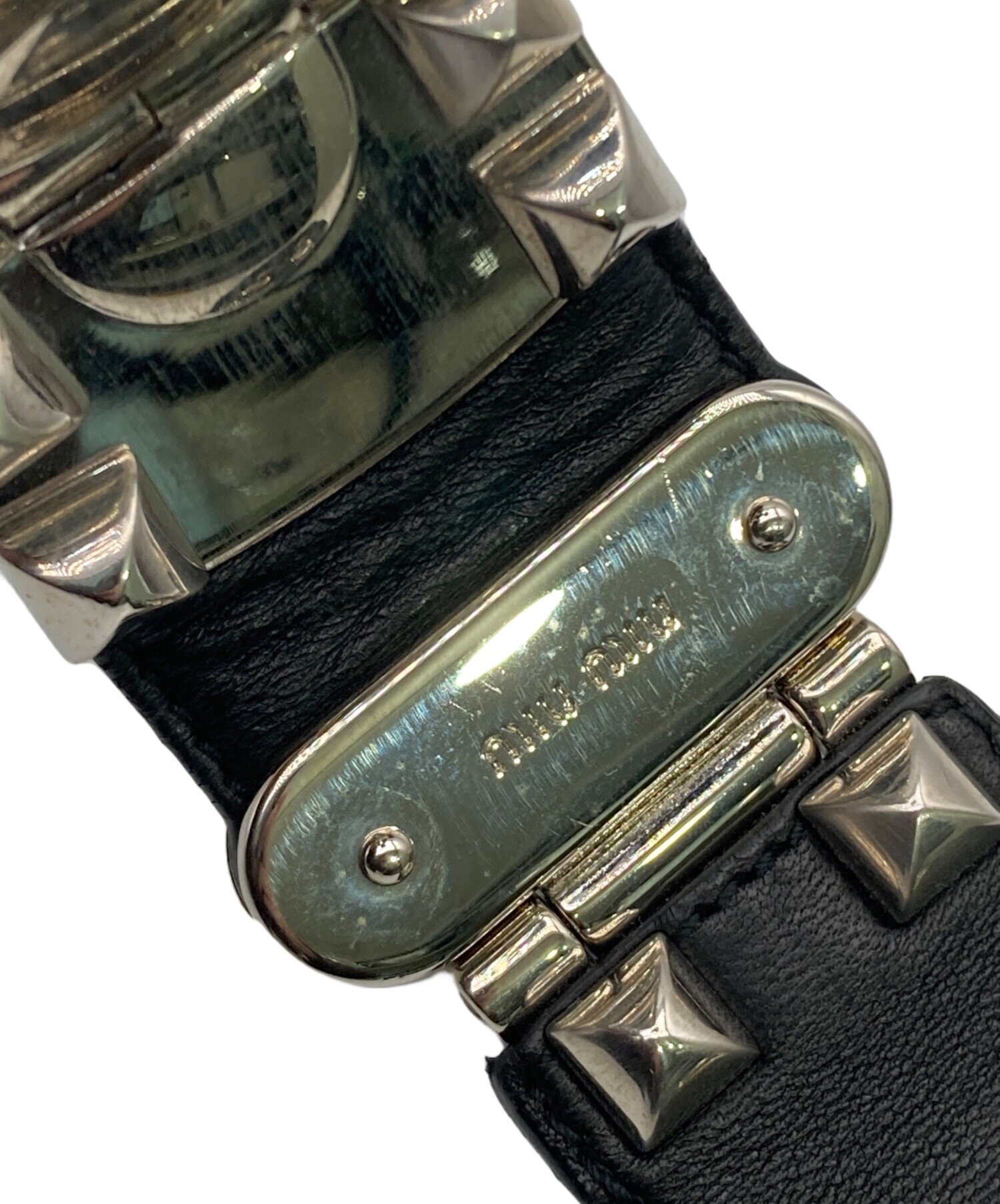 MIU MIU ミュウミュウ レザー スタッズベルト Y2K ベルト 黒 中古・古着通販】MIU MIU (ミュウミュウ) スタッズベルト ブラック