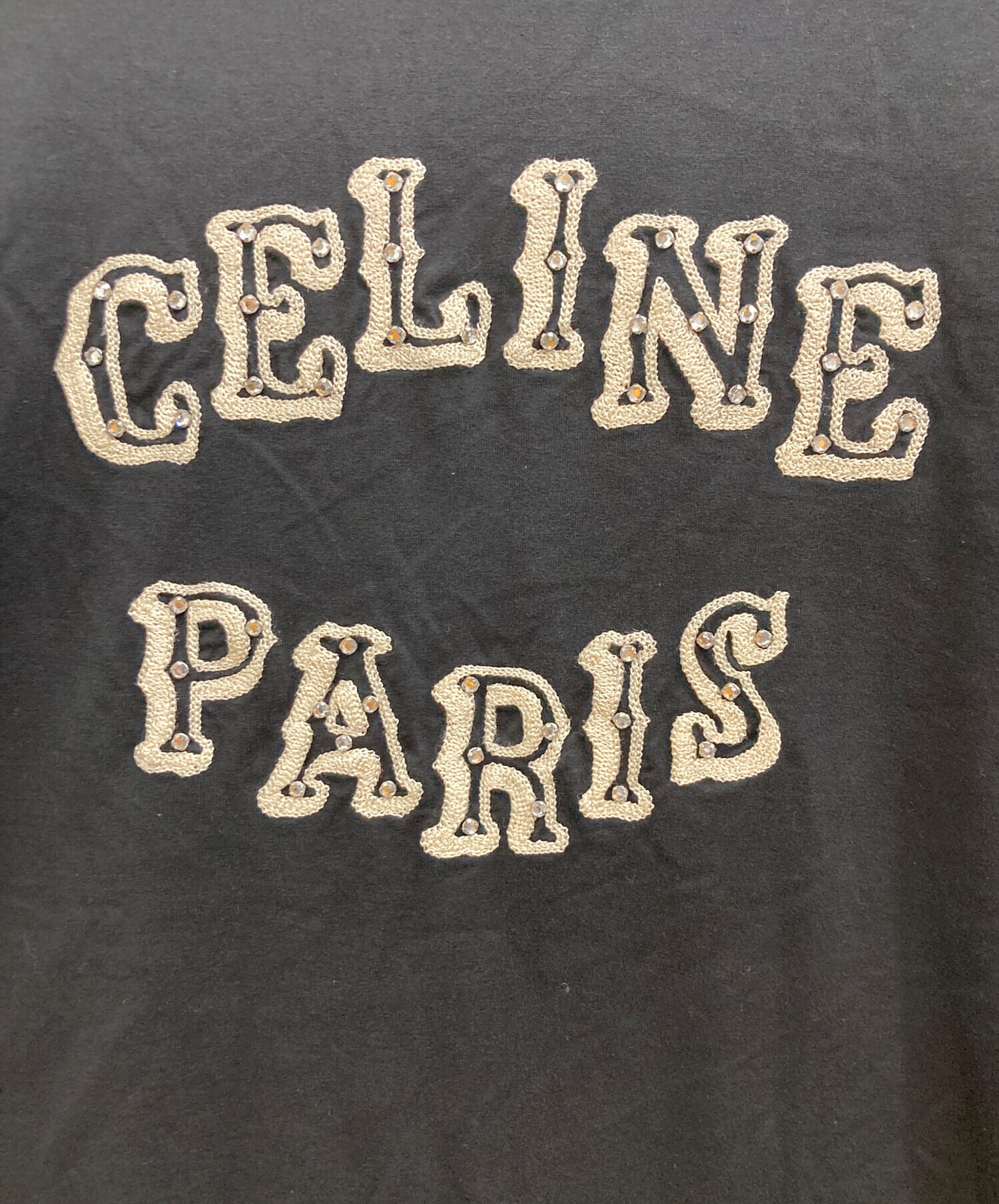 CELINE セリーヌ ロゴ ラインストーン 長袖カットソー ヴィンテージ 中古・古着通販】CELINE (セリーヌ) ラインストーンロゴルーズフィット