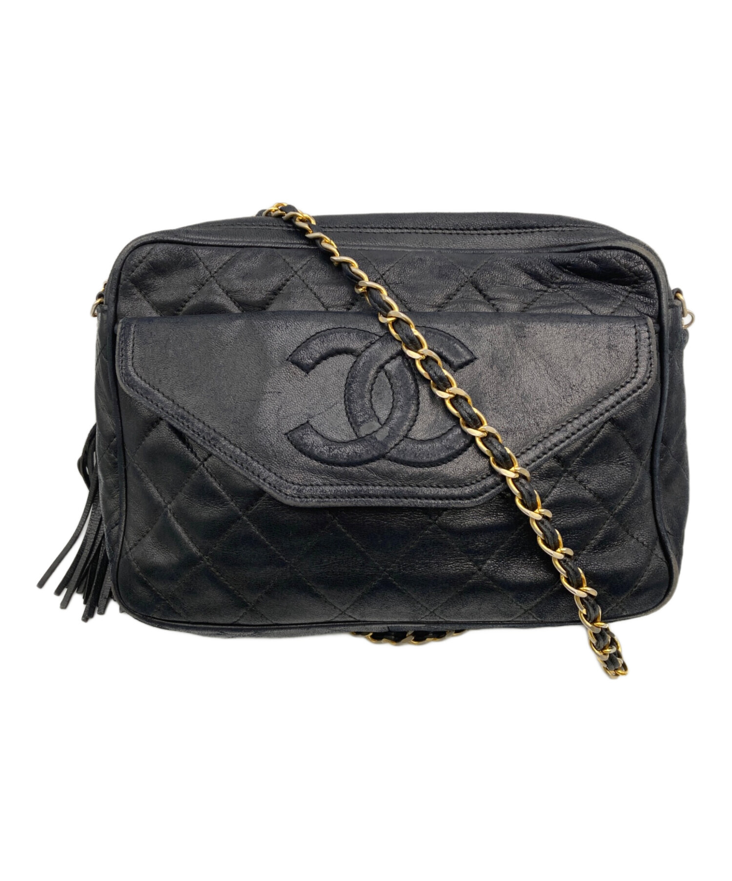 CHANELシャネル チェーン ショルダーバッグ ブラック シール有 中古・古着通販】CHANEL (シャネル) チェーンショルダーバッグ