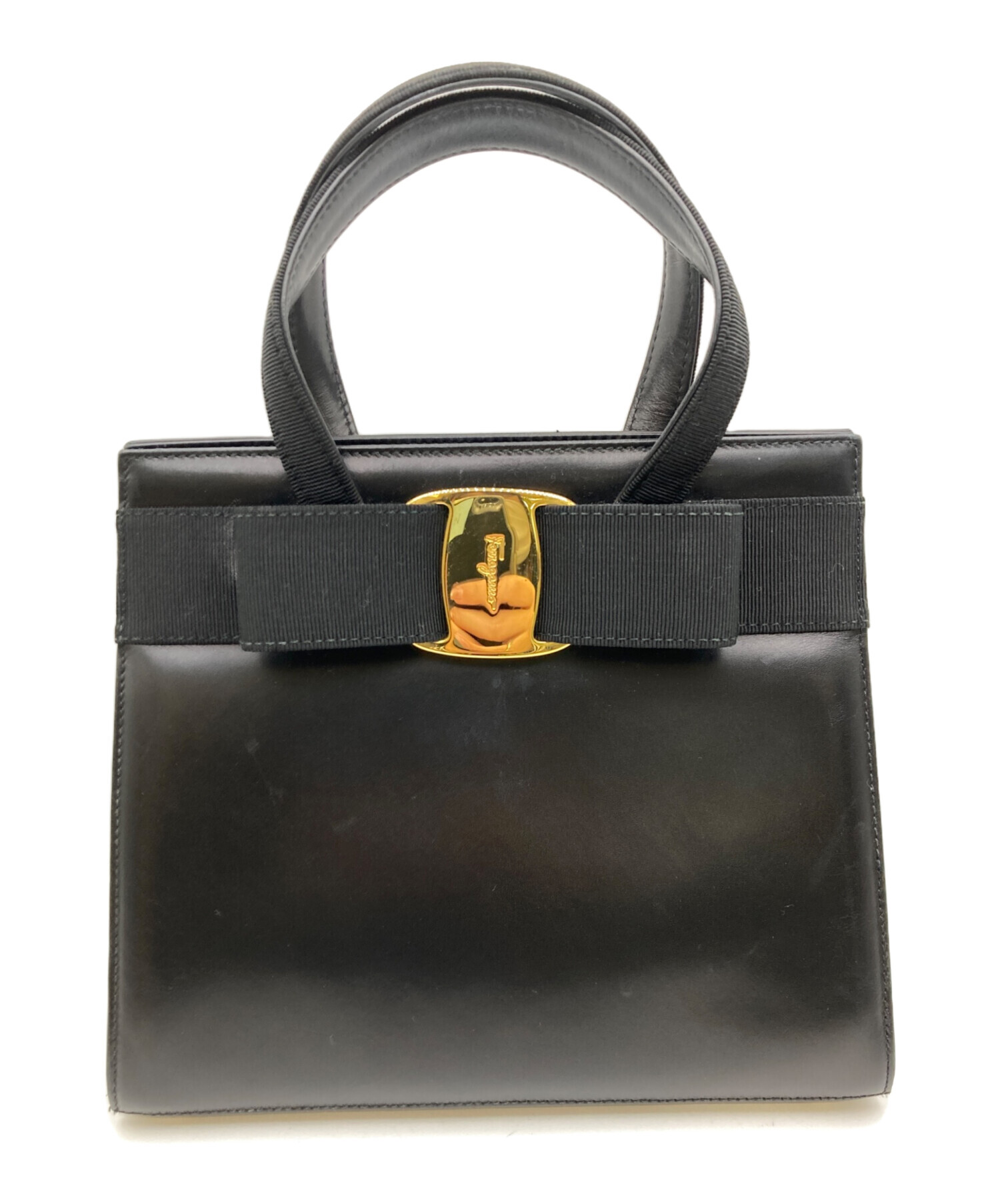 Salvatore Ferragamo リボン付きブラックレザーハンドバッグ 中古・古着通販】Salvatore Ferragamo (サルヴァトーレ フェラガモ