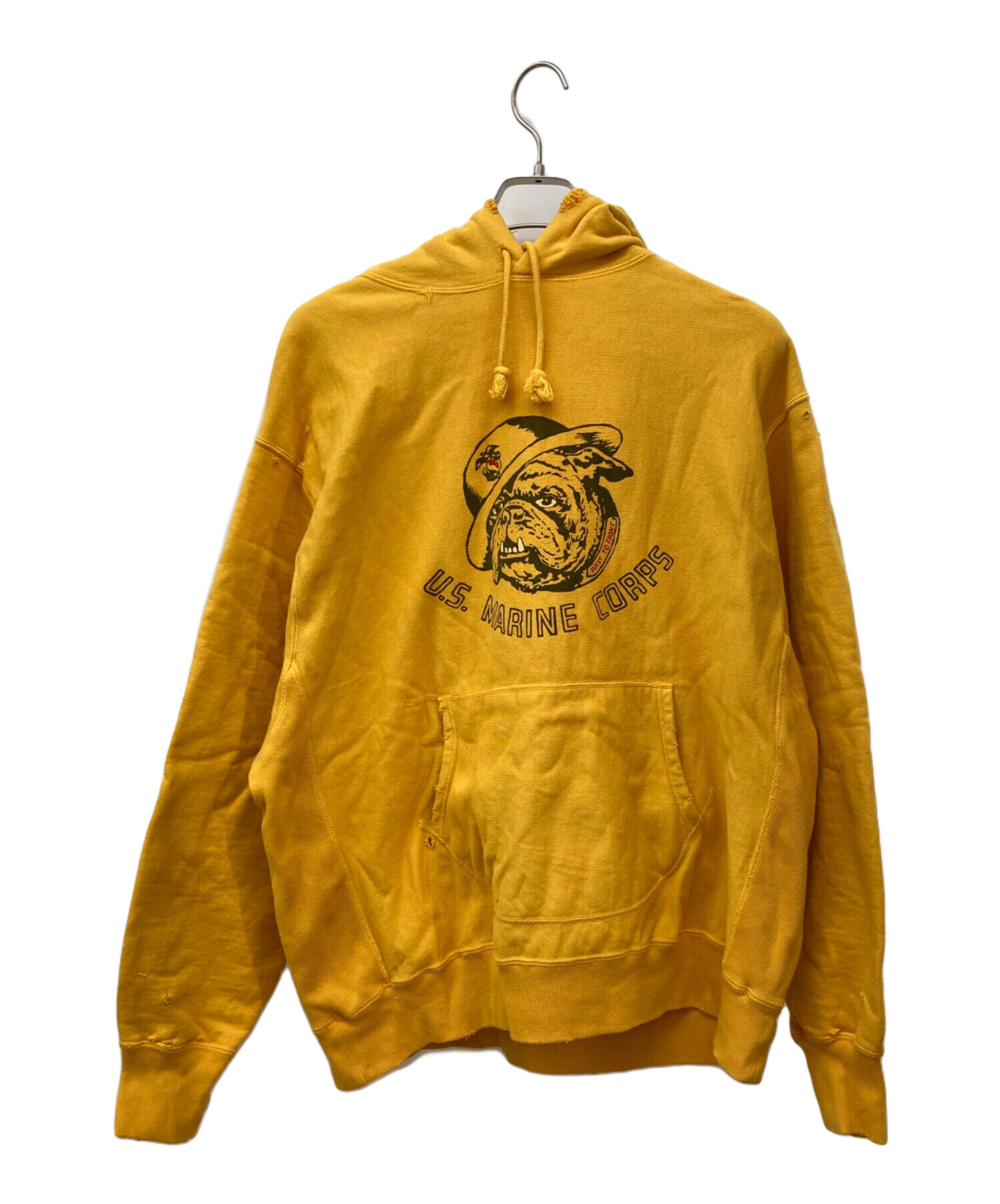 XL 25SS バウワウ USMC ブルドッグ ビンテージ 加工 パーカー 黄 中古 