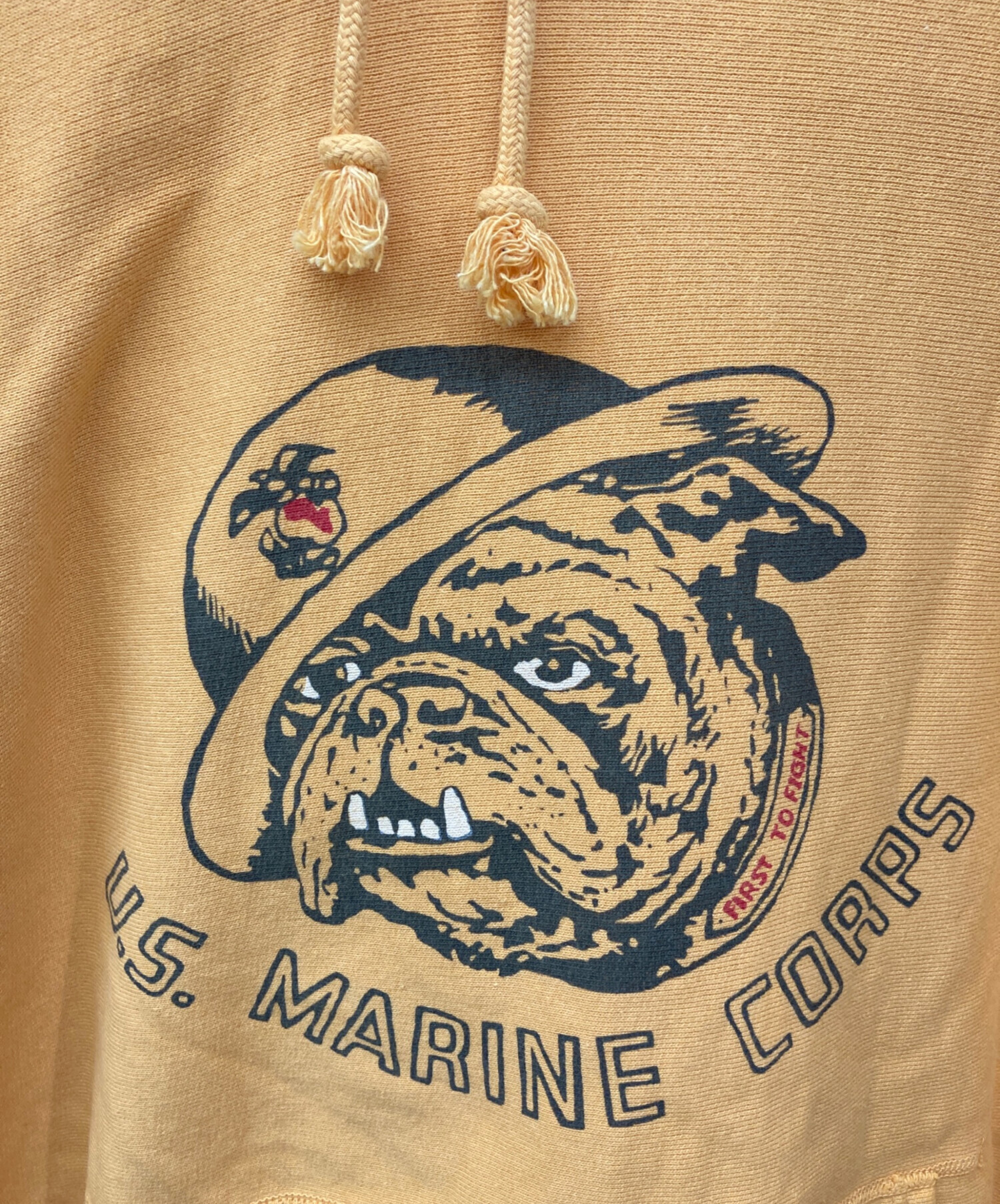 XL 25SS バウワウ USMC ブルドッグ ビンテージ 加工 パーカー 黄 中古 