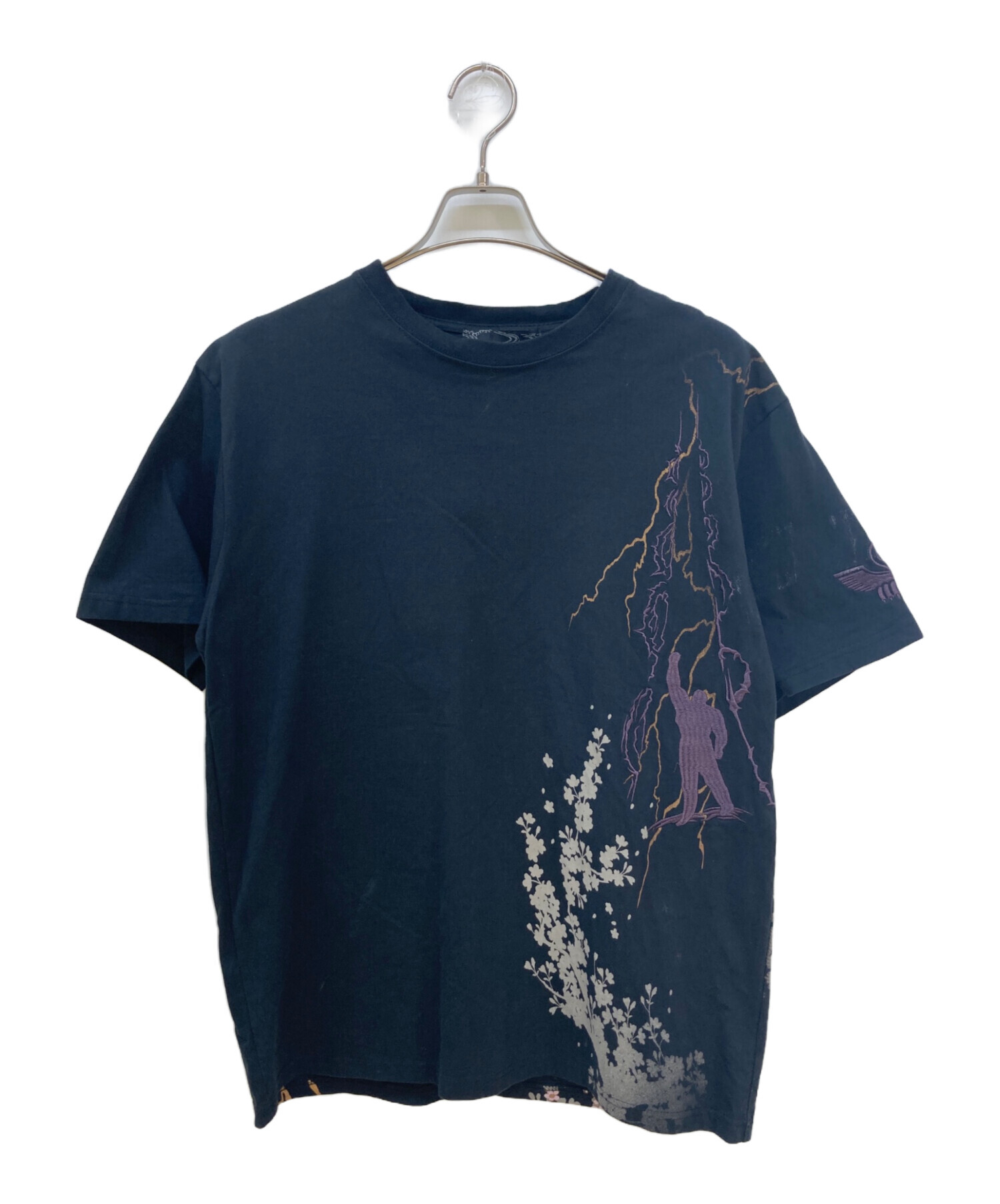 中古・古着通販】絡繰魂 (カラクリダマシイ) 刺繍Tシャツ ブラック 