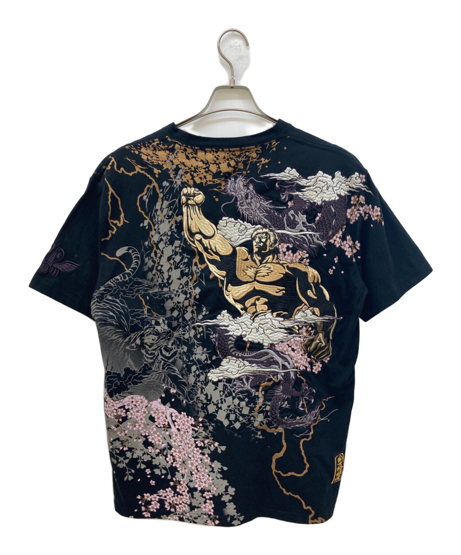 中古・古着通販】絡繰魂 (カラクリダマシイ) 刺繍Tシャツ ブラック 