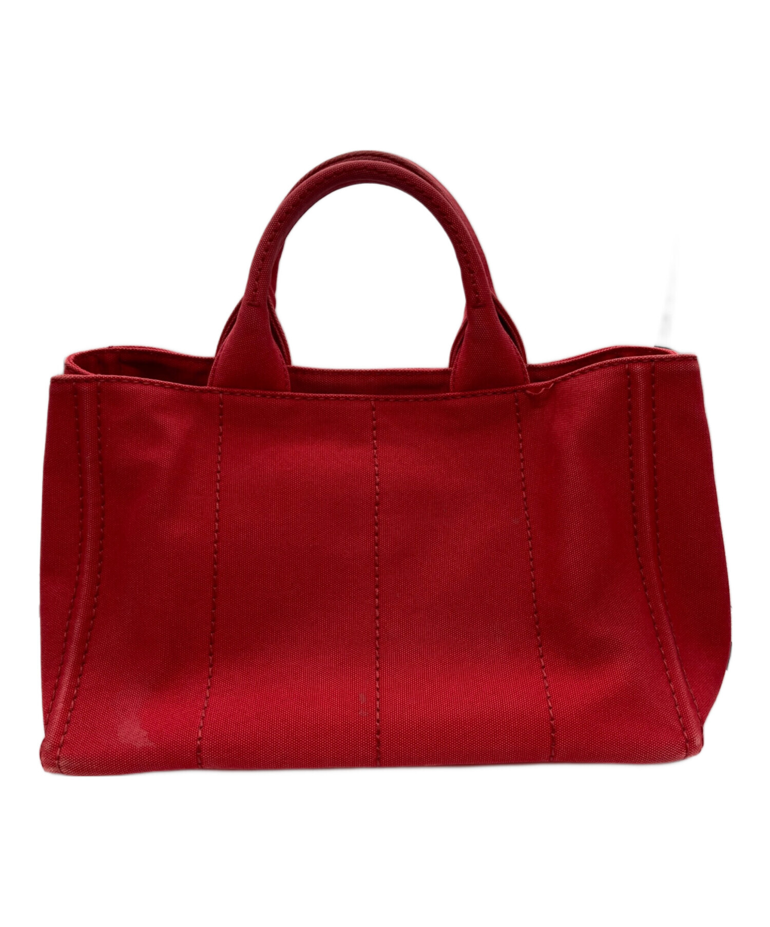 プラダ　PRADA トートバッグ　レッド 中古・古着通販】PRADA (プラダ) キャンバストートバッグ レッド