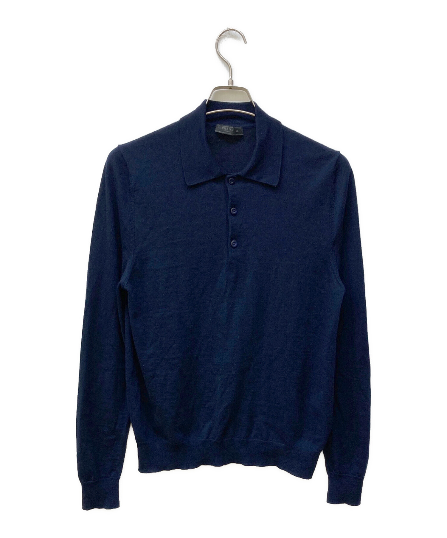 PRADA ニット ポロシャツ 中古・古着通販】PRADA (プラダ) ニットポロシャツ ネイビー サイズ:48
