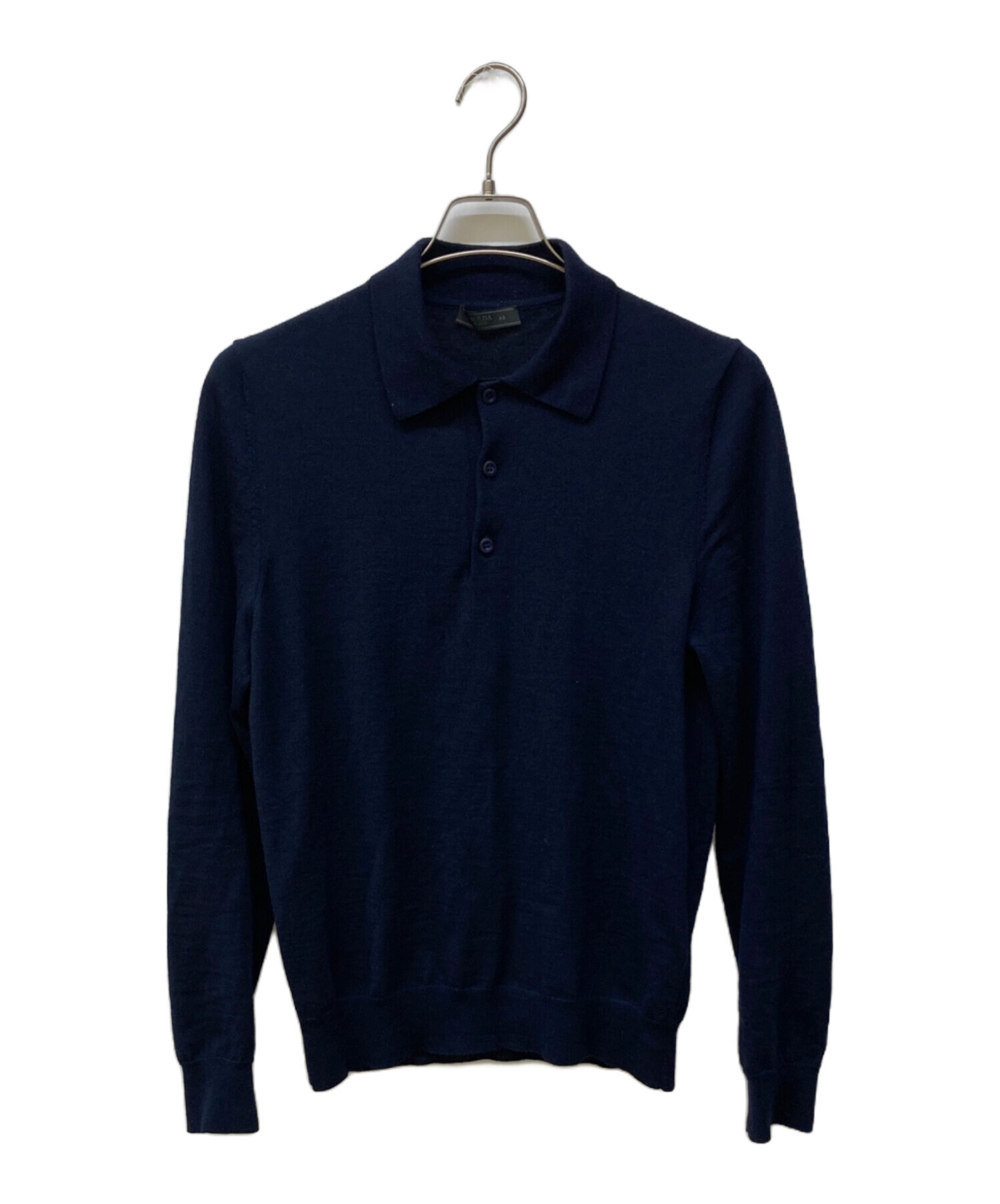 中古・古着通販】PRADA (プラダ) ニットポロシャツ ネイビー サイズ:48