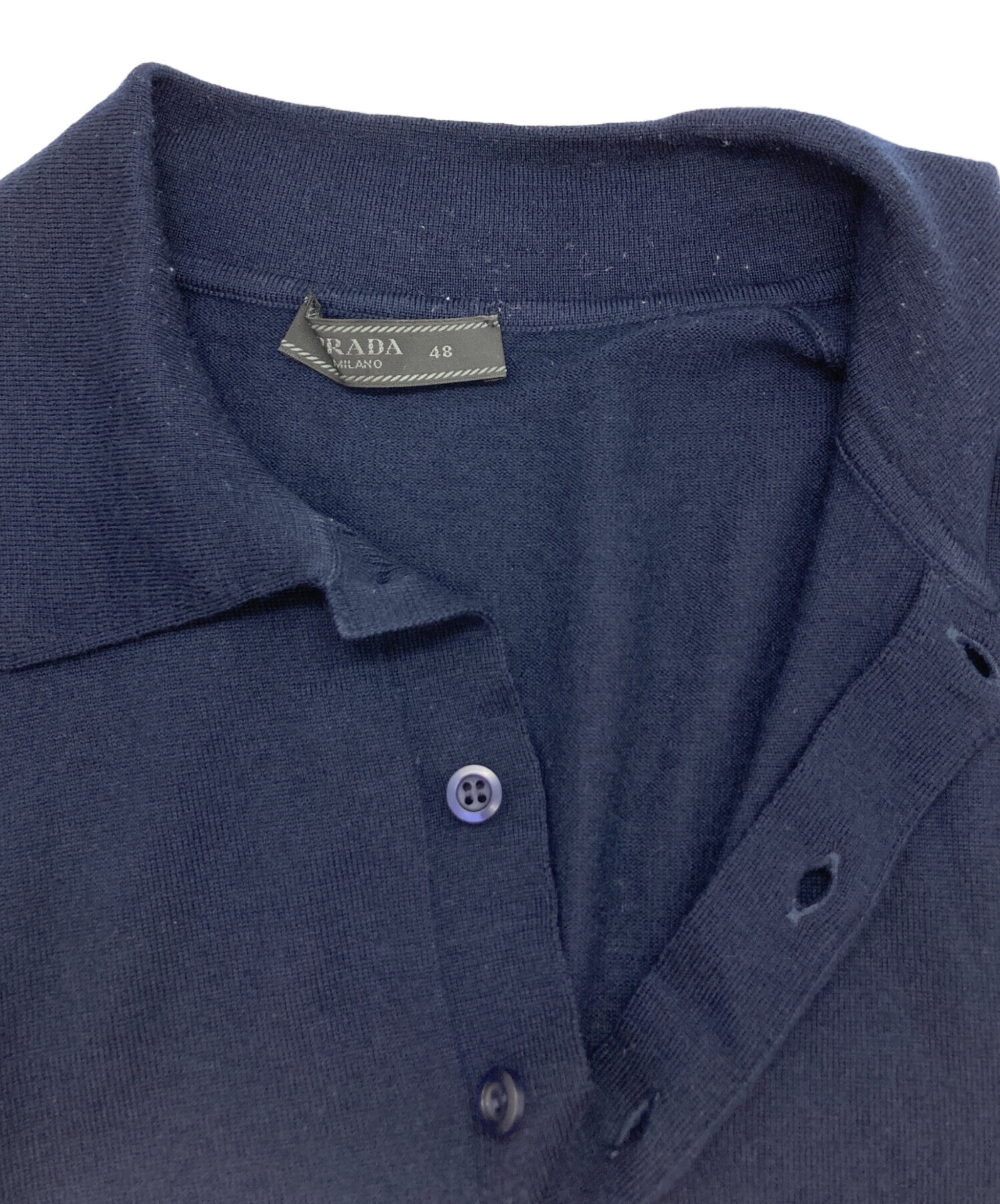 PRADA ニット ポロシャツ 中古・古着通販】PRADA (プラダ) ニットポロシャツ ネイビー サイズ:48