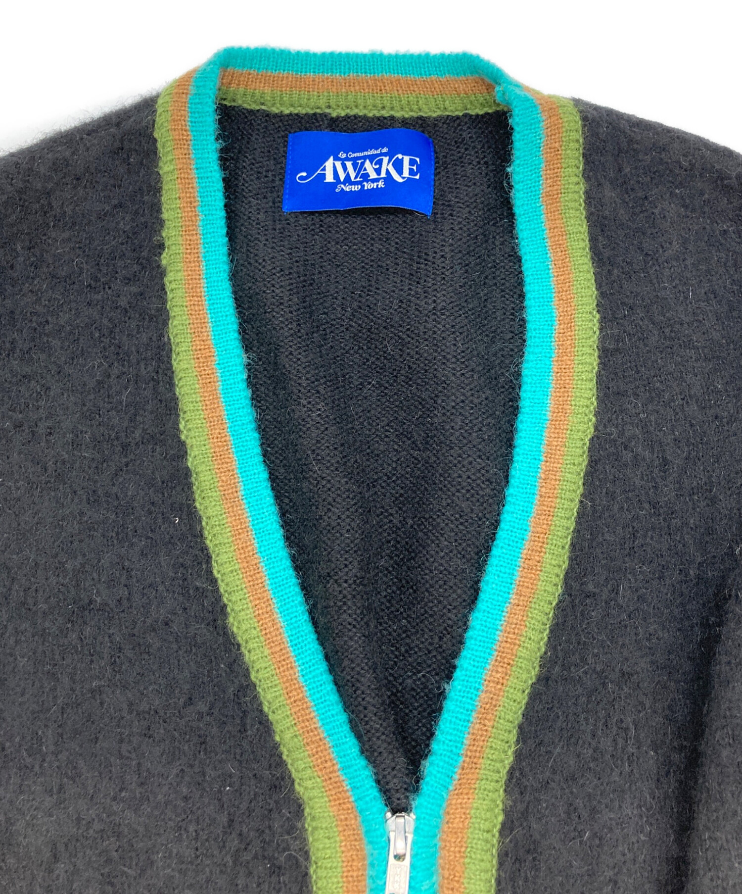 AWAKE アウェイク カーディガン メンズ 【古着】【中古】 中古・古着通販】AWAKE (アウェイク) STRIPED MOHAIR SLEEVE CARDIGAN