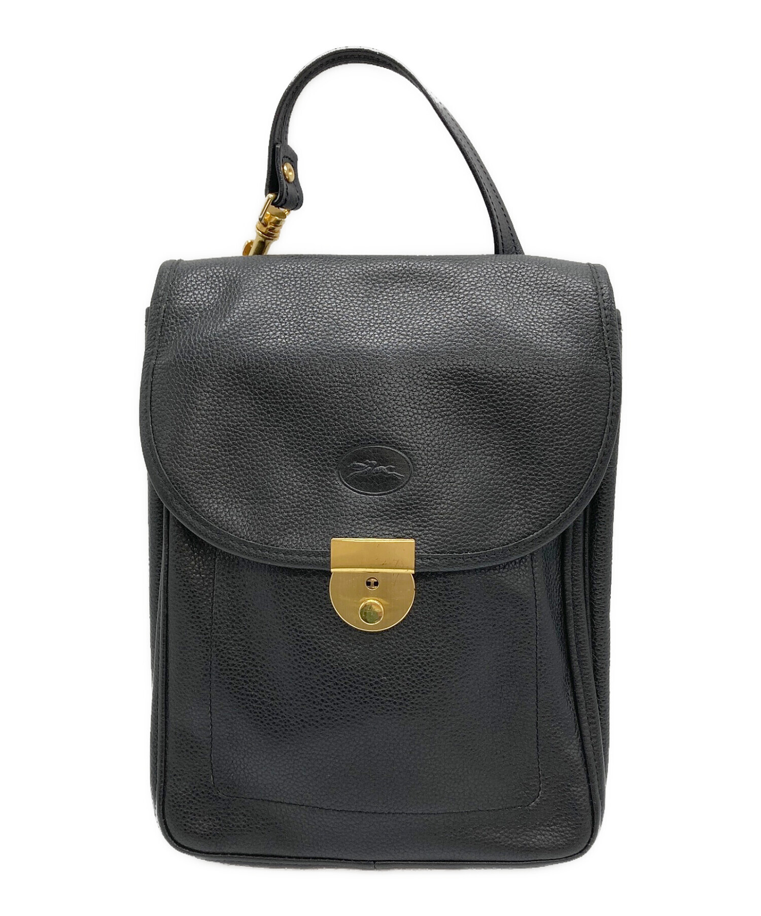 LONGCHAMP ロンシャン ハンドバッグ レディース 【古着】【中古】 中古・古着通販】LONGCHAMP (ロンシャン) レザーハンドバッグ ブラック