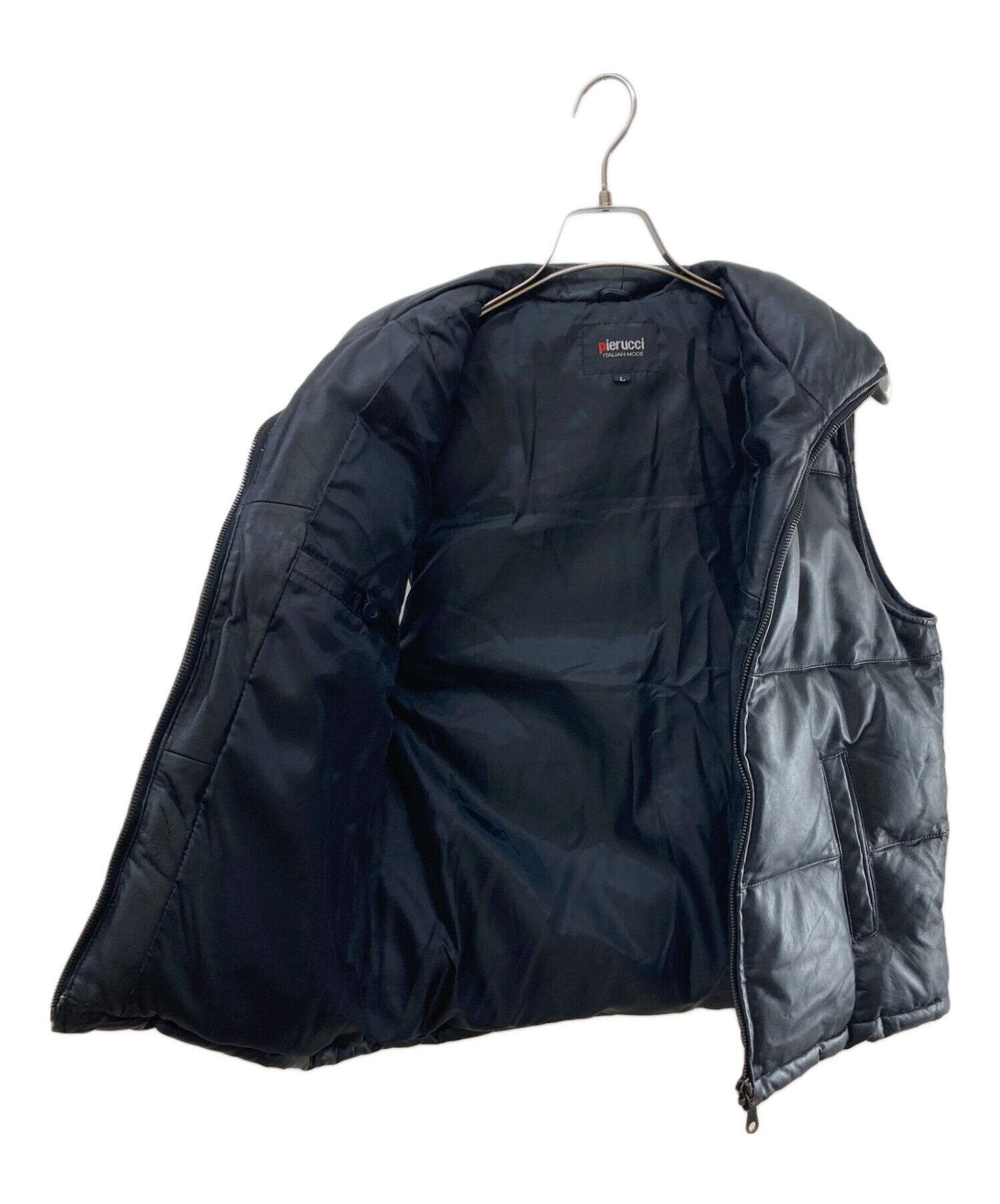 中古・古着通販】pierucci (ピエルッチ) レザーダウンベスト ブラック