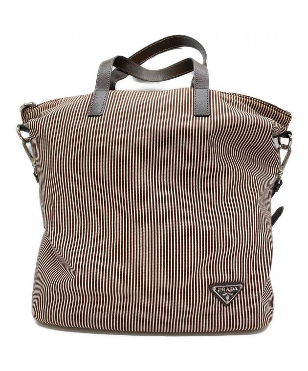 中古・古着通販】PRADA (プラダ) 2WAYストライプキャンバスバッグ
