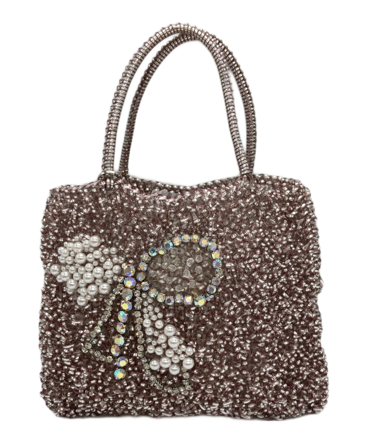 アンテプリマ　ハンドバッグ　リボン　ピンク アンテプリマ リボン編みスパンコールピンクバッグ