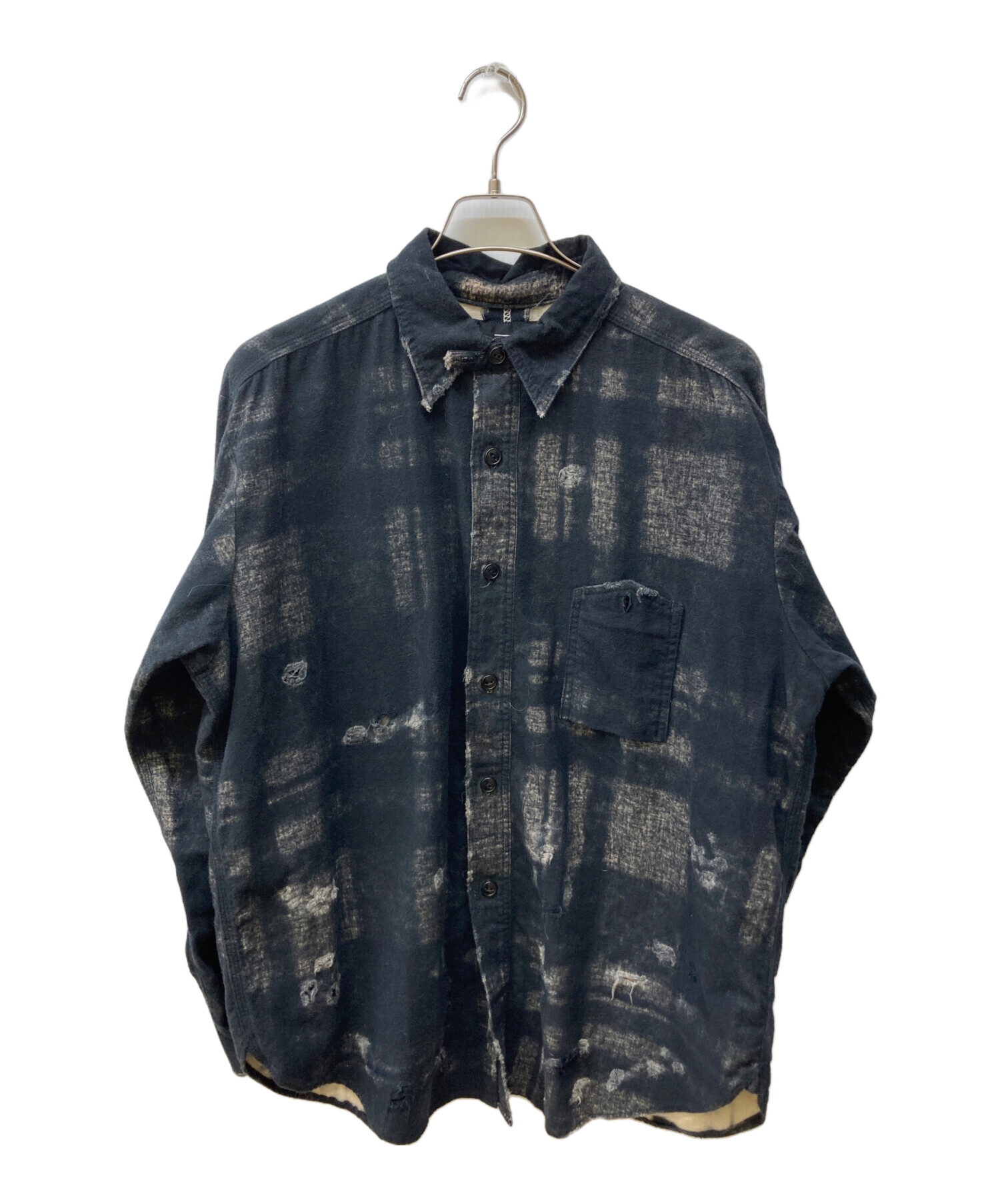 中古・古着通販】MINUS (マイナス) ダメージ加工シャツ ブラック 