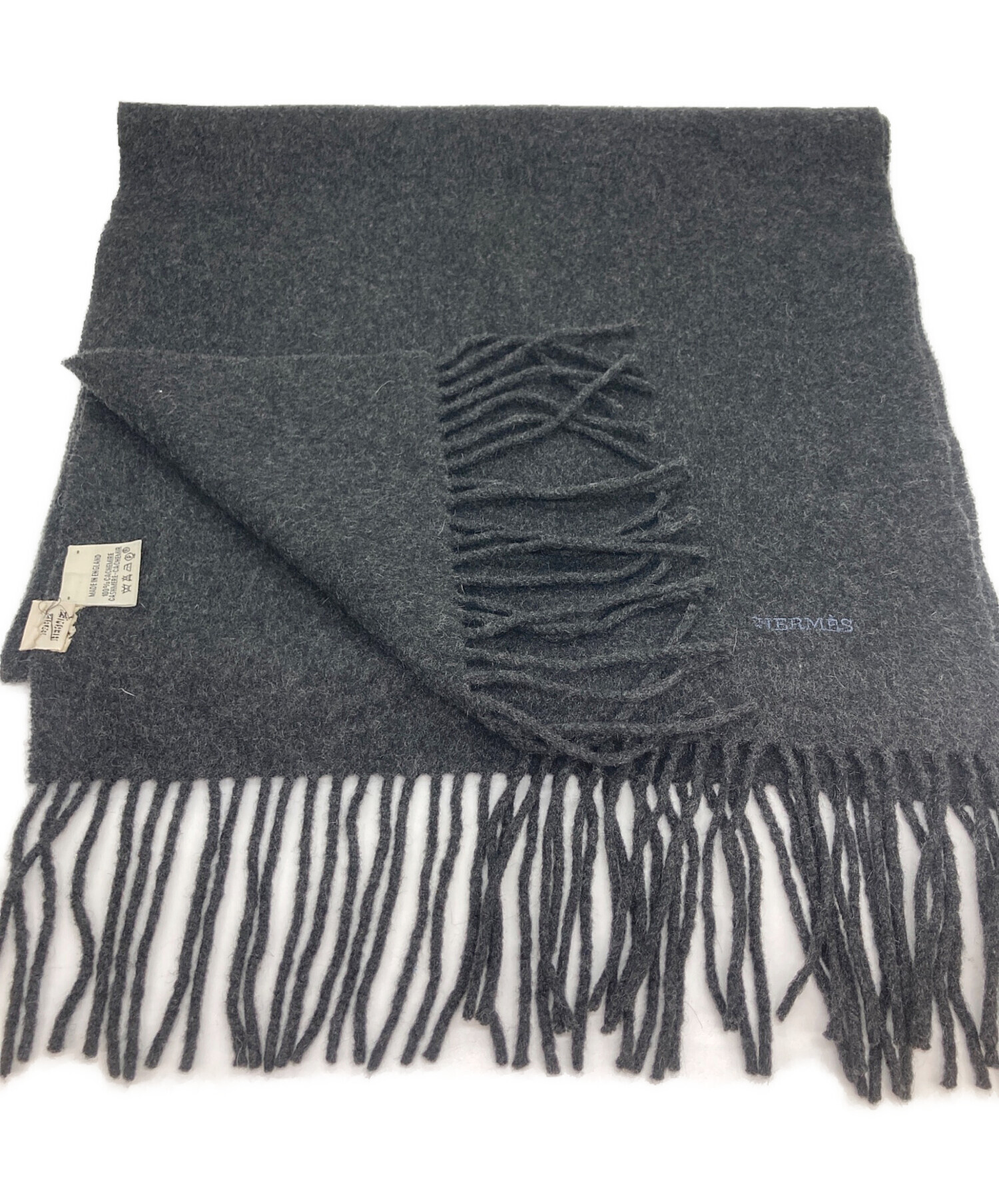 中古・古着通販】HERMES (エルメス) カシミヤフリンジマフラー グレー
