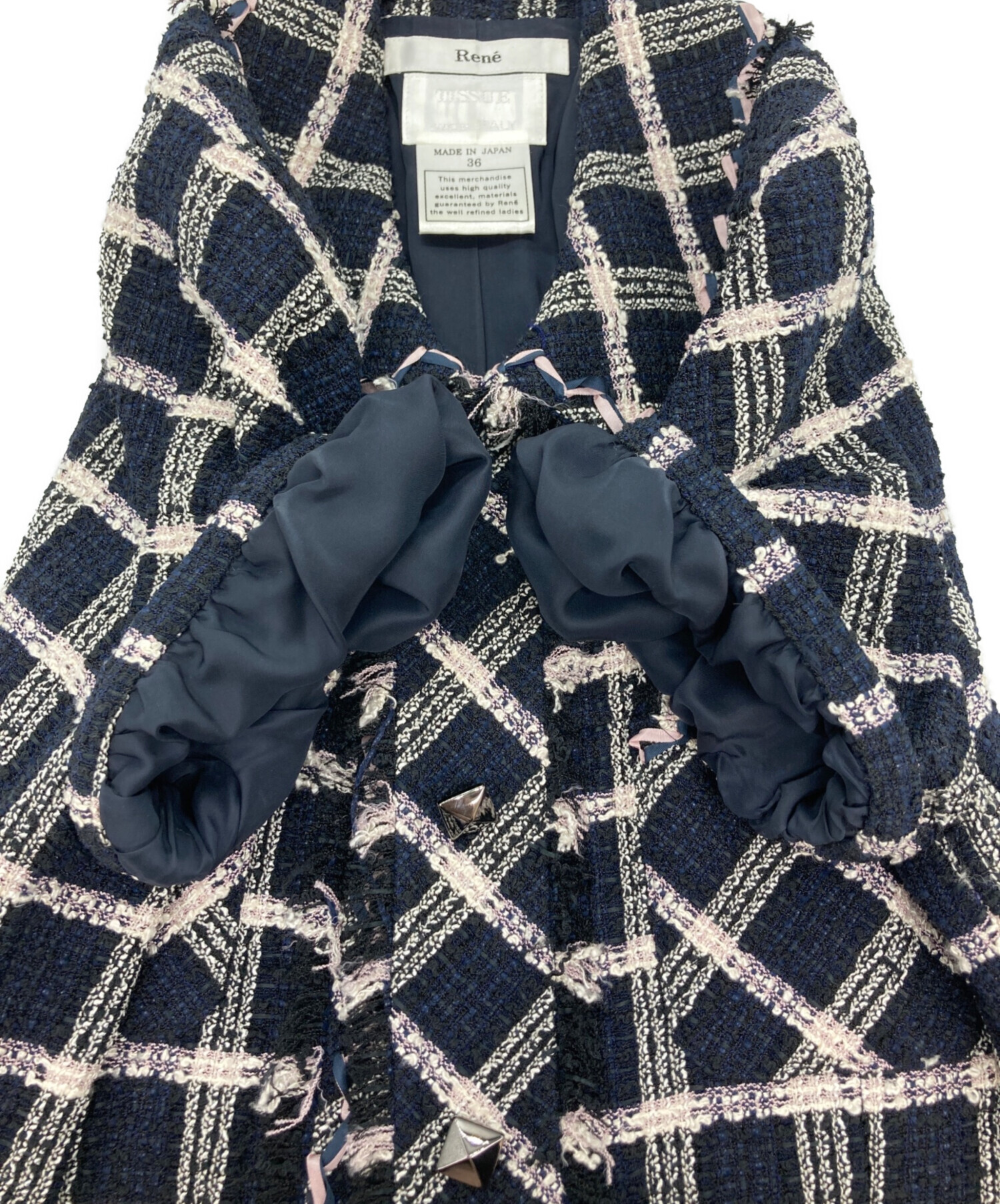 【美品】Reneルネ　リボン付きワンピース　濃紺　36 M size 中古・古着通販】Rene (ルネ) ワンピース ネイビー×ピンク サイズ:36
