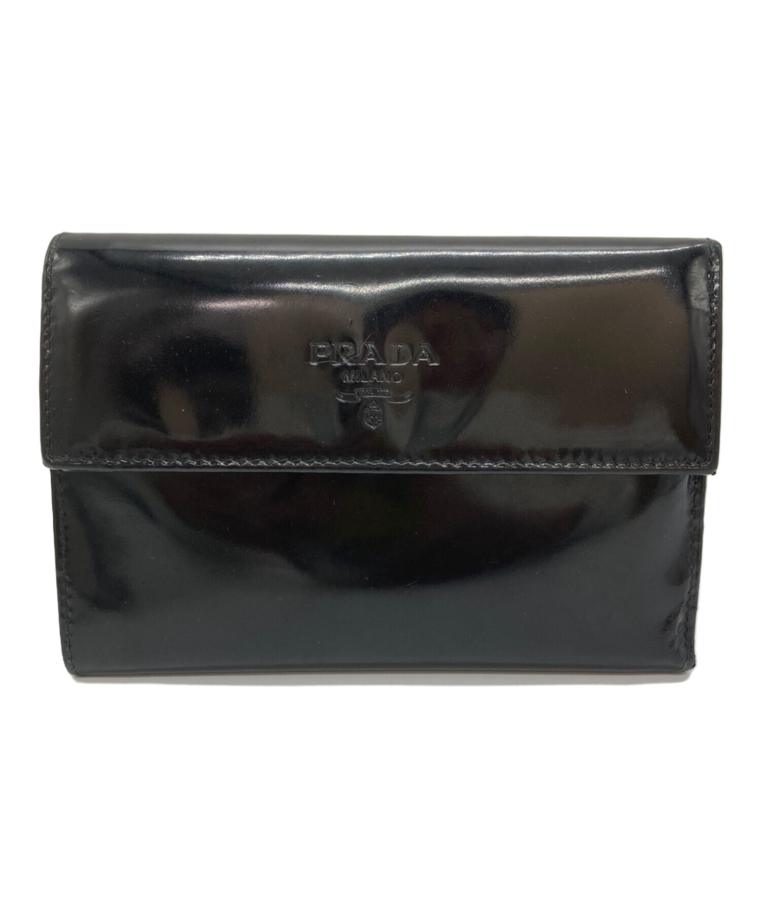 中古・古着通販】PRADA (プラダ) エナメル3つ折り財布 ブラック