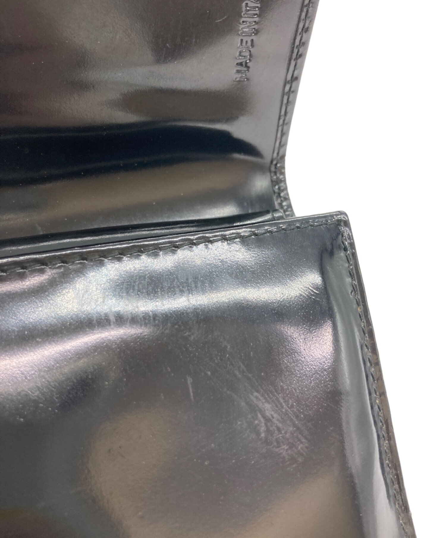 中古・古着通販】PRADA (プラダ) エナメル3つ折り財布 ブラック