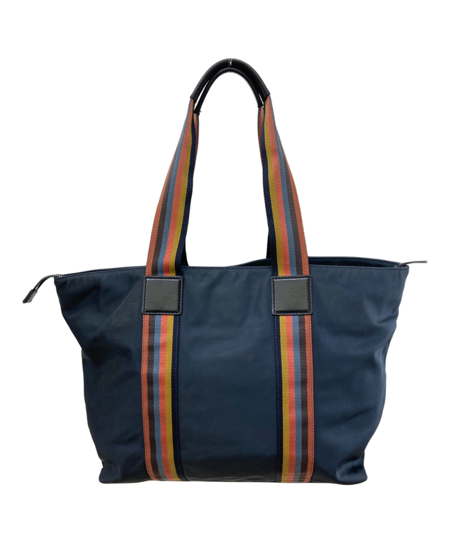 【美品】ポールスミス　トートバッグ　アーティストストライプ　ナイロン　ネイビー Paul Smith（ポールスミス）の「ナイロンアーティストストライプトリム