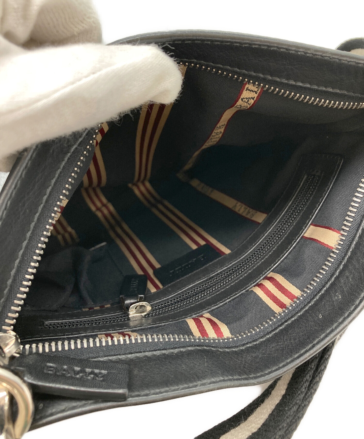 中古・古着通販】BALLY (バリー) レザーショルダーバッグ ブラック