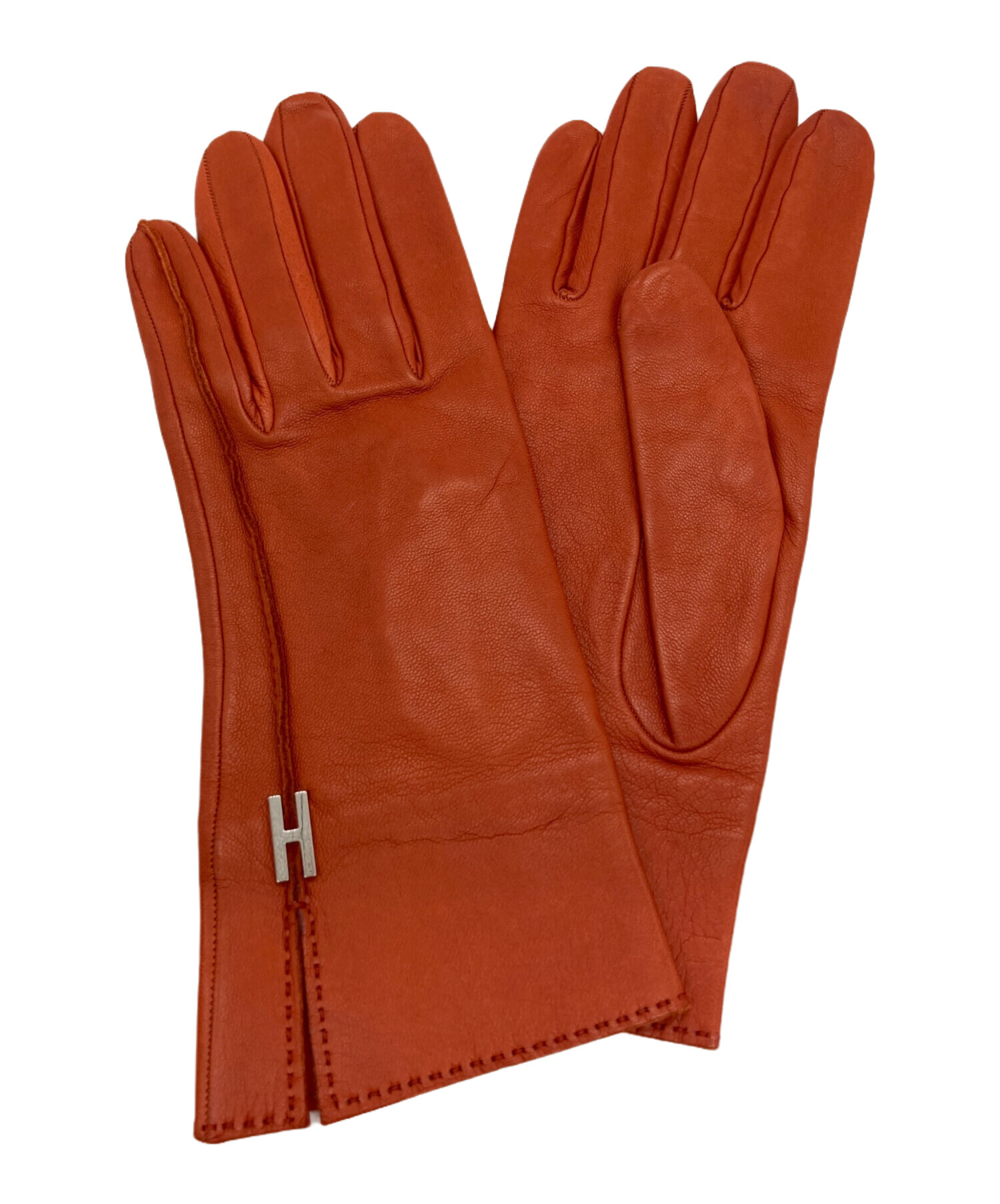 中古・古着通販】HERMES (エルメス) H金具ラムレザーグローブ オレンジ 